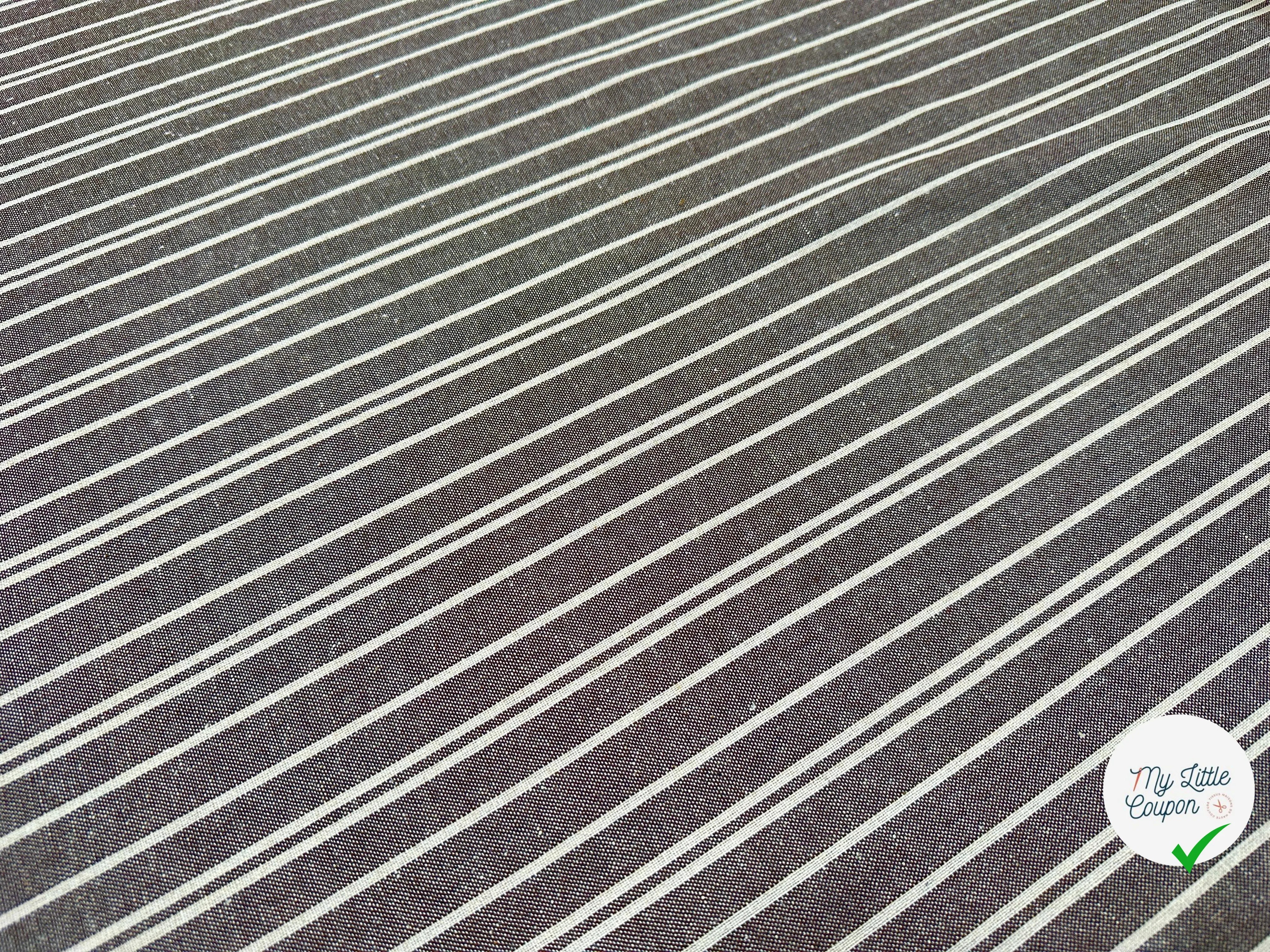 TOILE COTON RAYURES IRREGULIERES ELEGANTES EFFET LIN FOND MARRON PRUNE - My Little Coupon