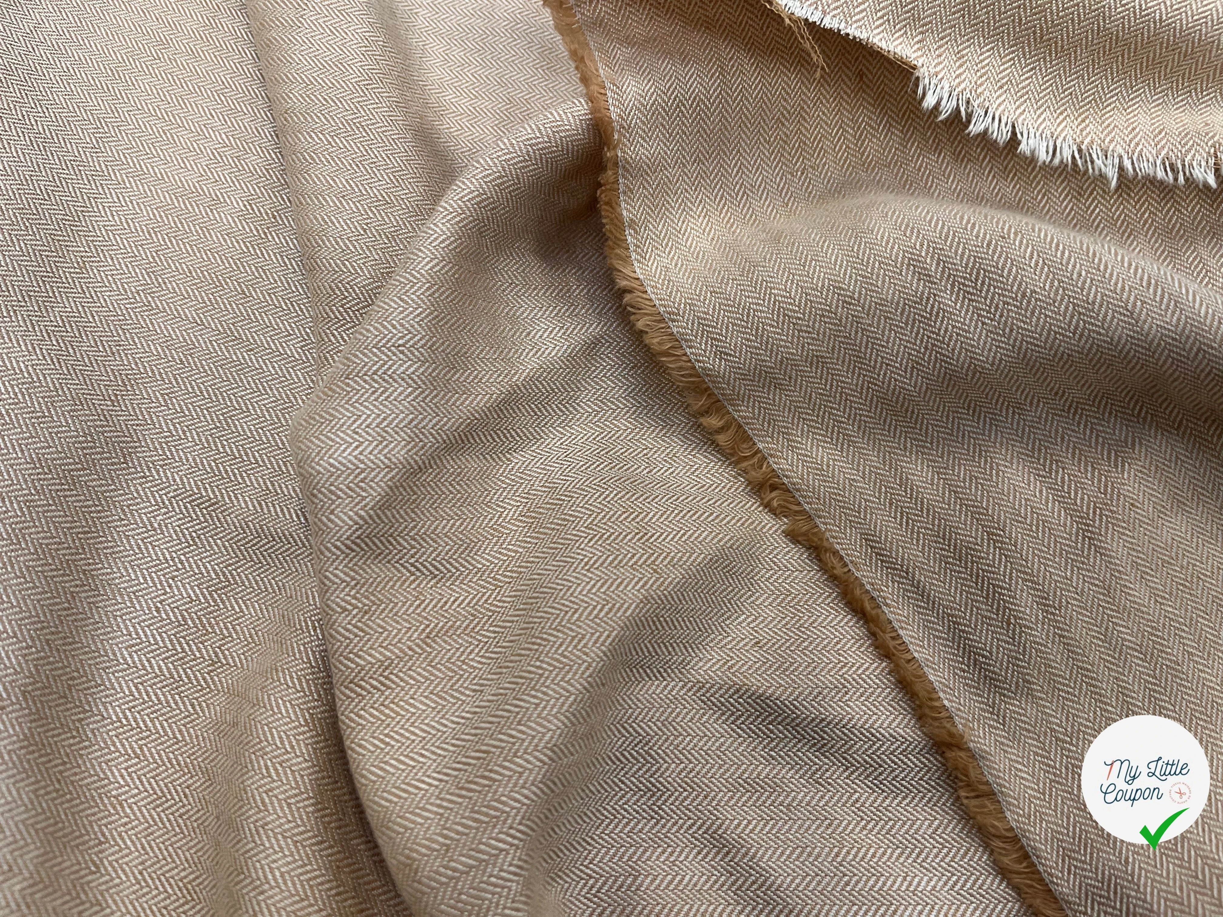 TOILE DE COTON CHEVRON GRATTÉ BEIGE ET CARAMEL - My Little Coupon