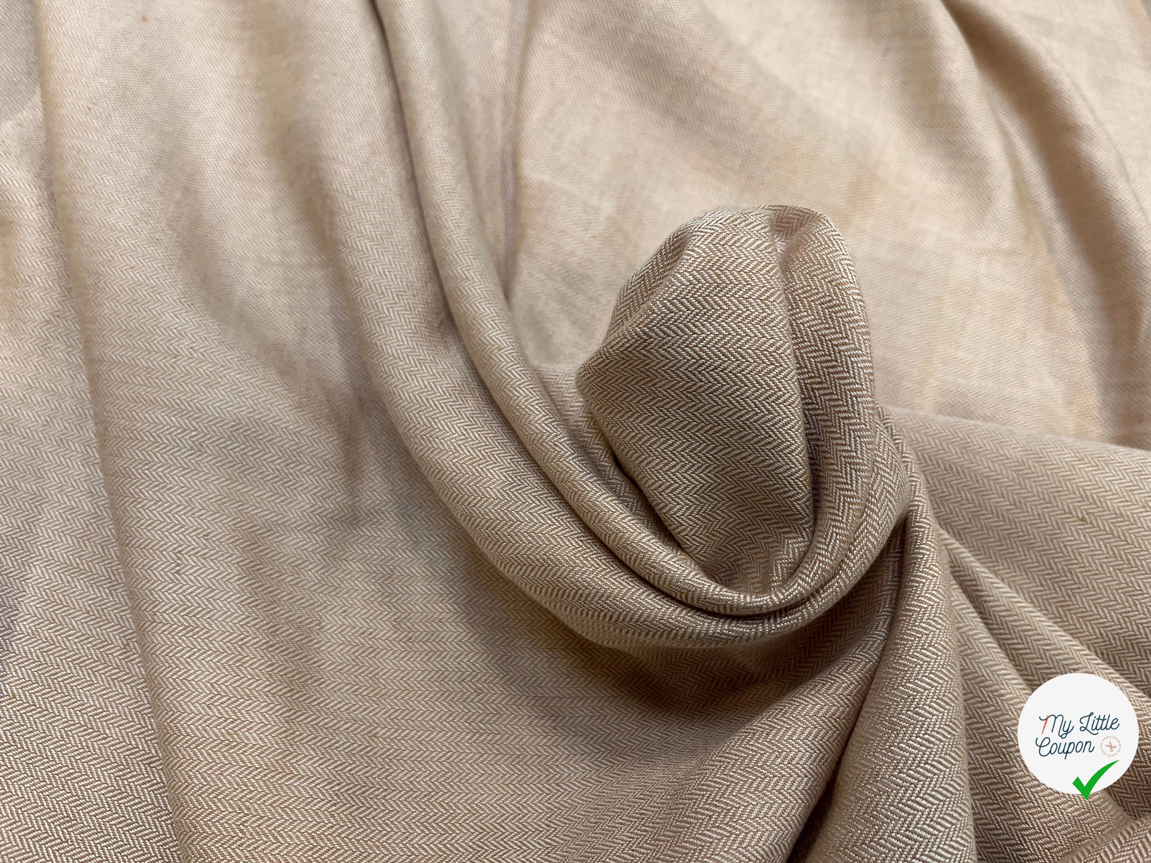TOILE DE COTON CHEVRON GRATTÉ BEIGE ET CARAMEL - My Little Coupon