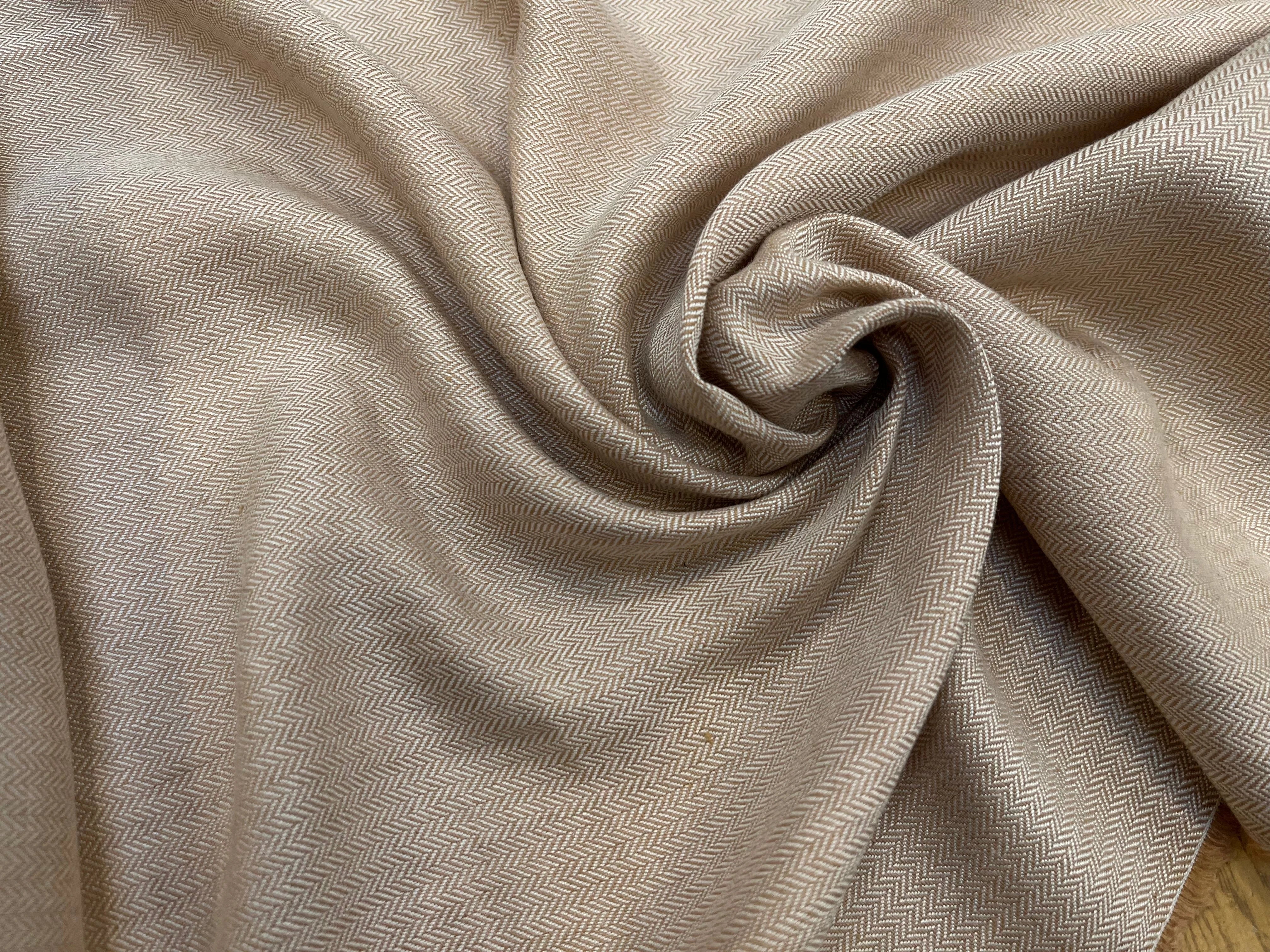 TOILE DE COTON CHEVRON GRATTÉ BEIGE ET CARAMEL - My Little Coupon