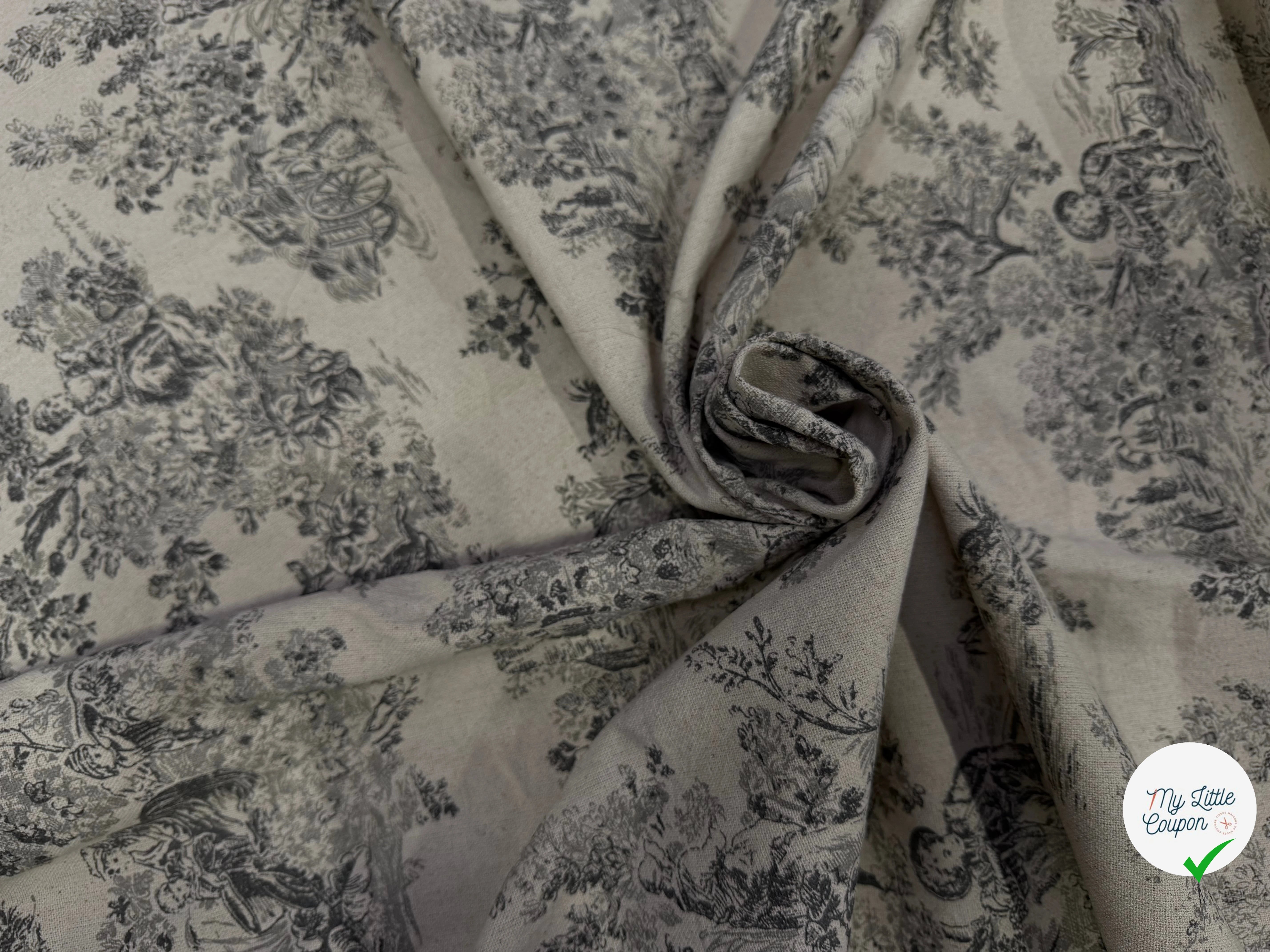TOILE DE COTON GABRIELLE FUSAIN EFFET LIN 150 CM - My Little Coupon