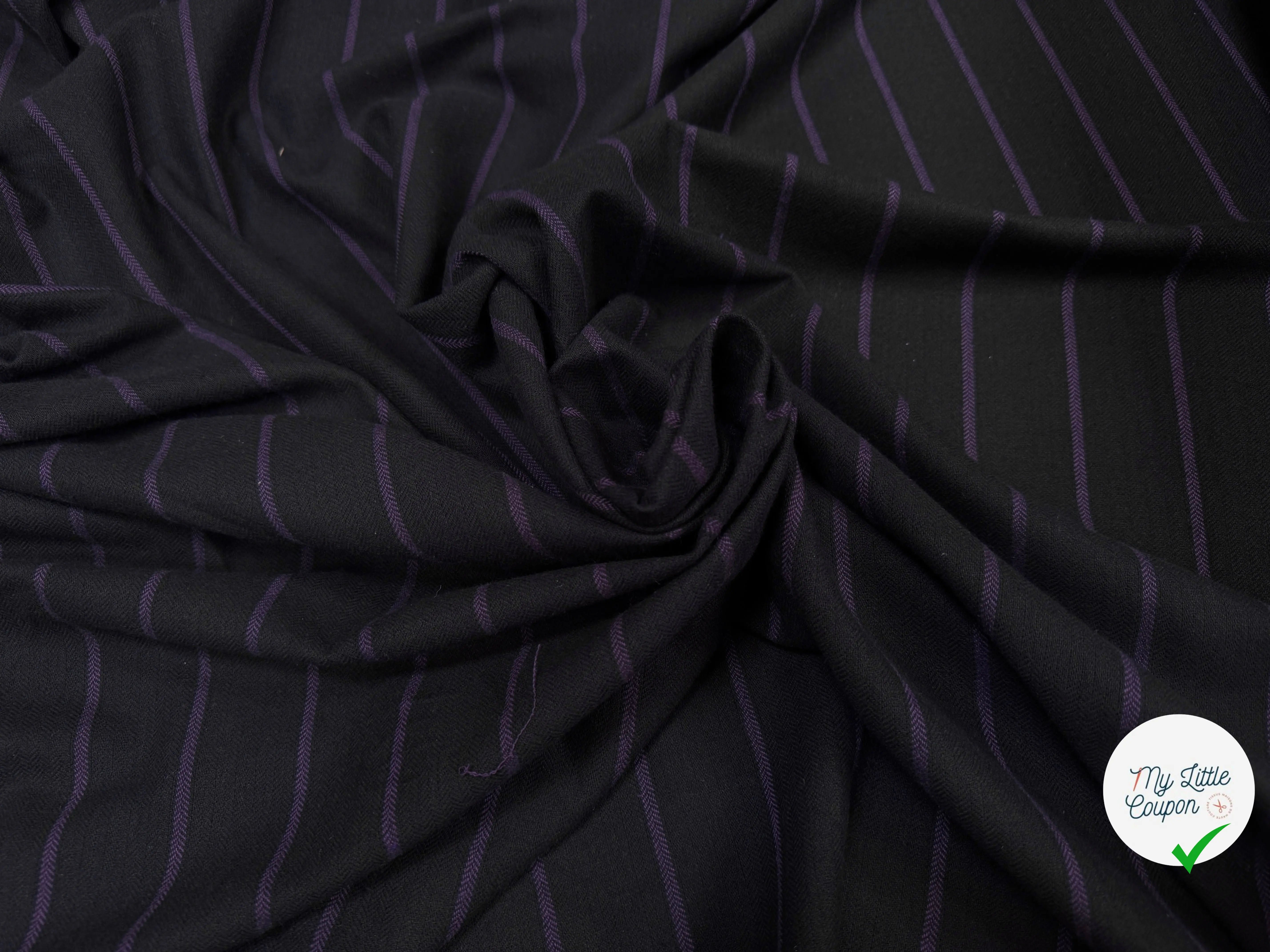 TOILE DE COTON NOIR À RAYURES VIOLETTES - My Little Coupon