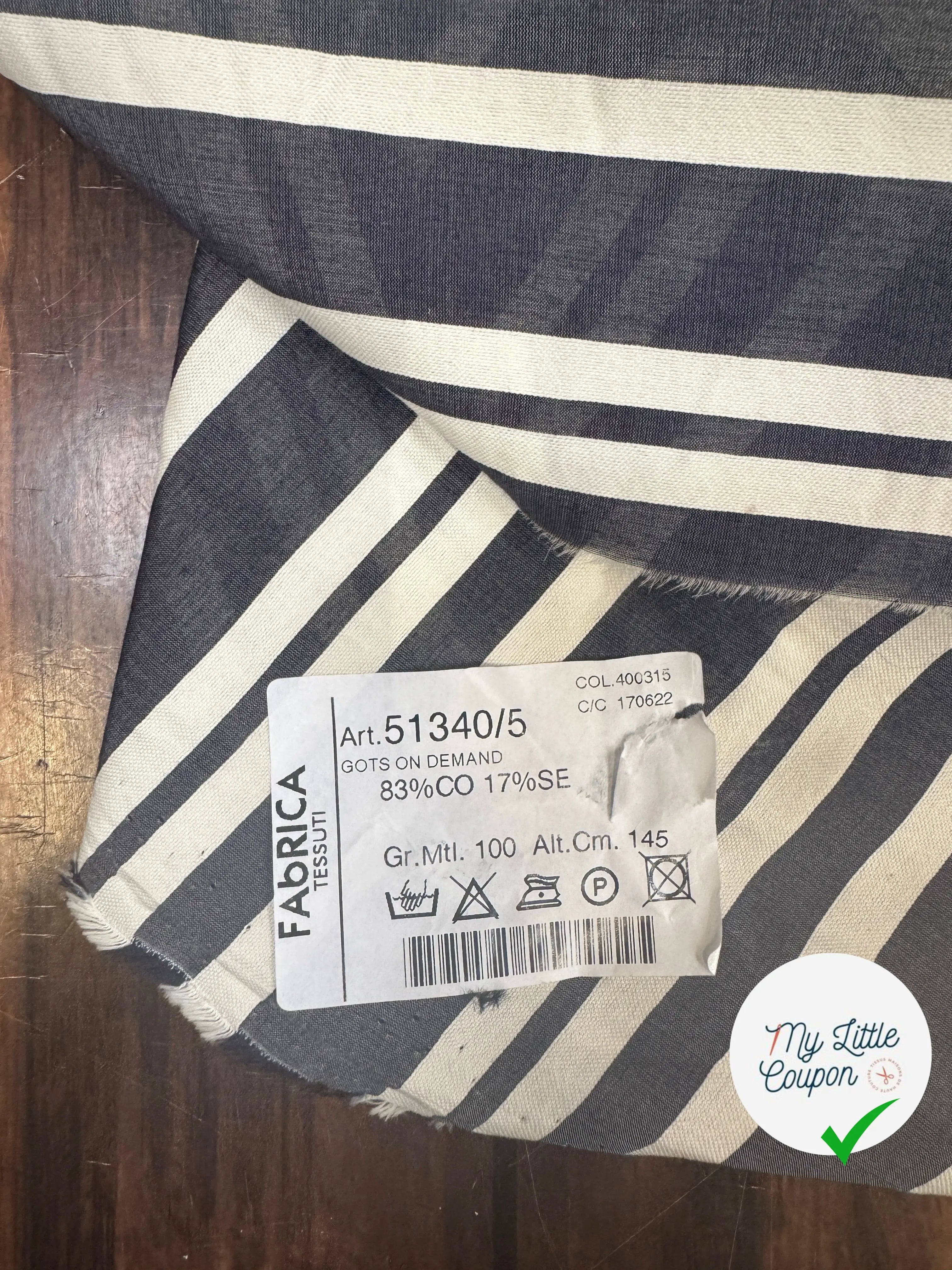 TOILE DE COTON SOIE RAYURES BLEU ET CRÈME - My Little Coupon