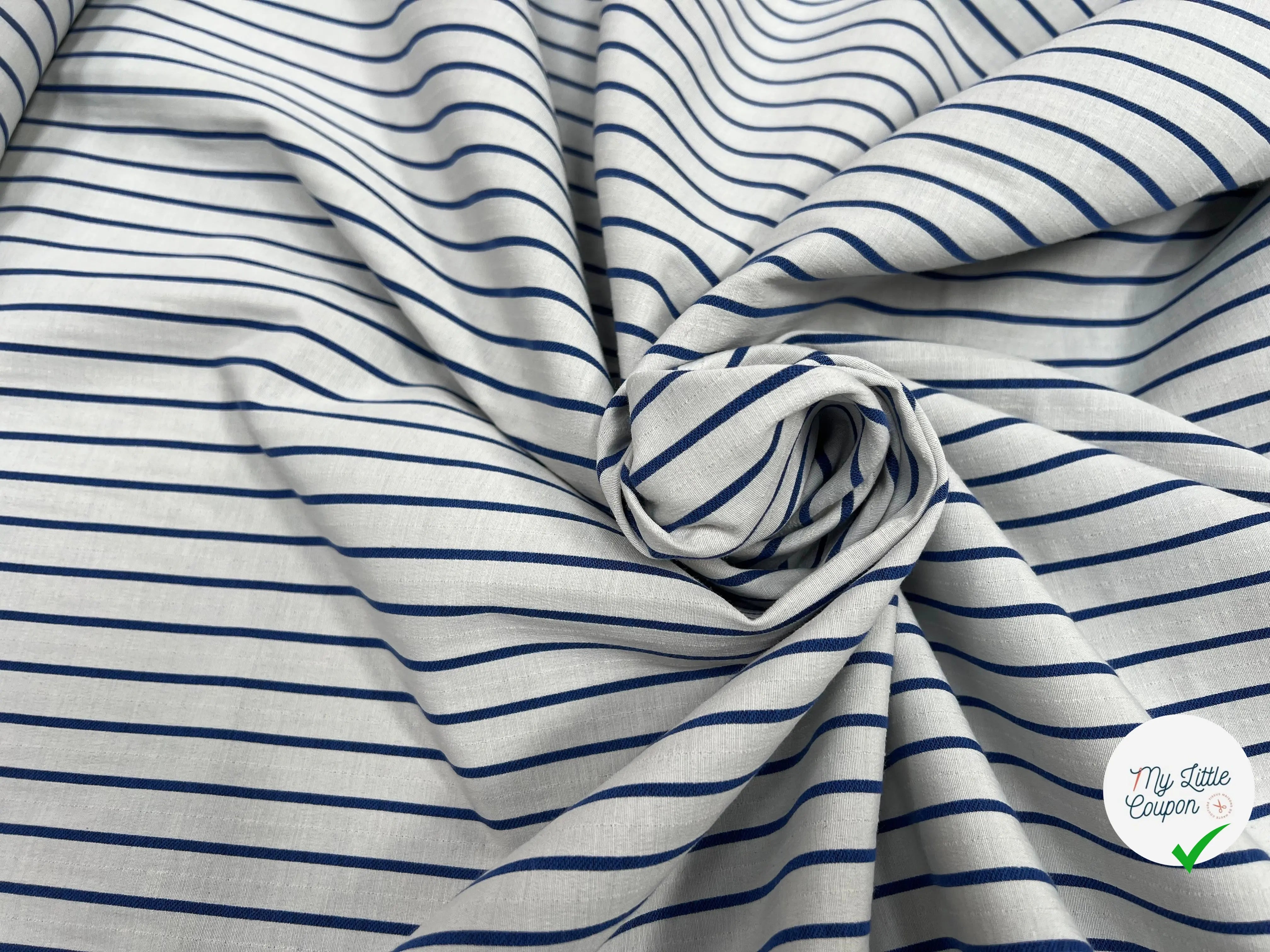 TOILE DE COTON STRETCH À RAYURE BLEU FOND BLANC ENVERS FOND BLEU RAYURE BLANCHE - My Little Coupon