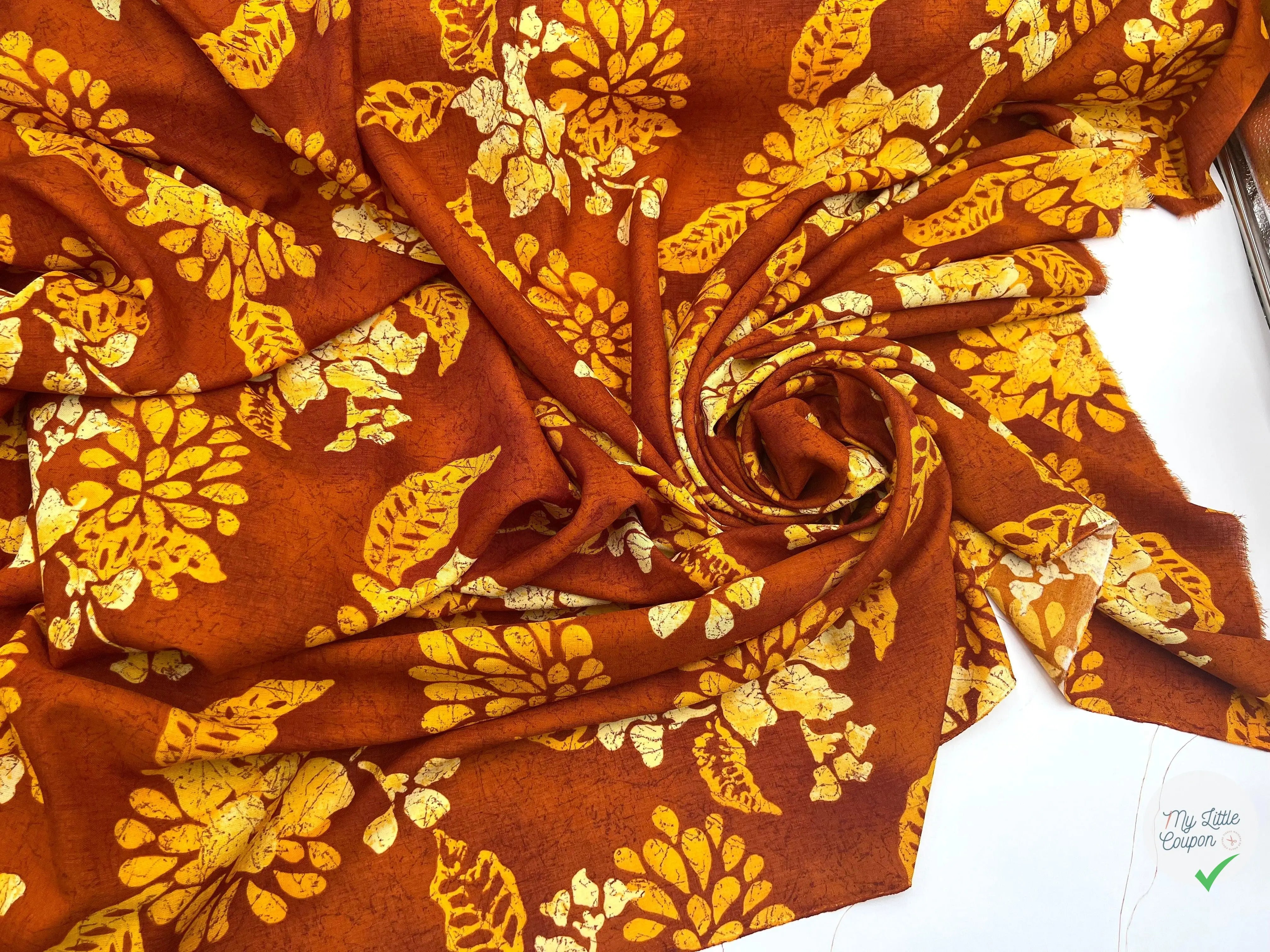 TOILE DOUPIONNÉE IMPRIMÉE SAFRAN ET ROUILLE - My Little Coupon - tissu - coudre