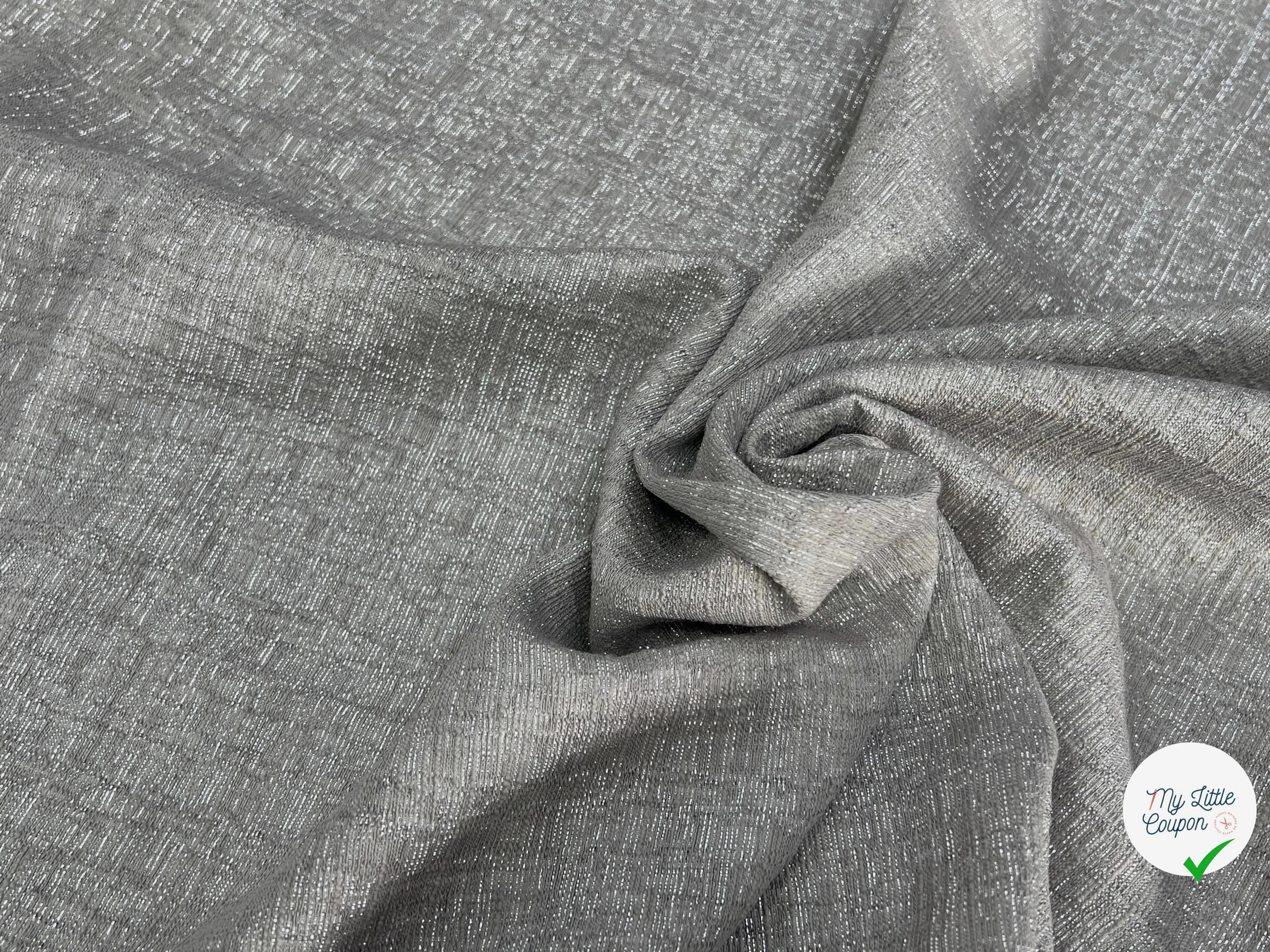 TOILE FIL À FIL TEXTURÉE BEIGE FILS ARGENTÉ - My Little Coupon