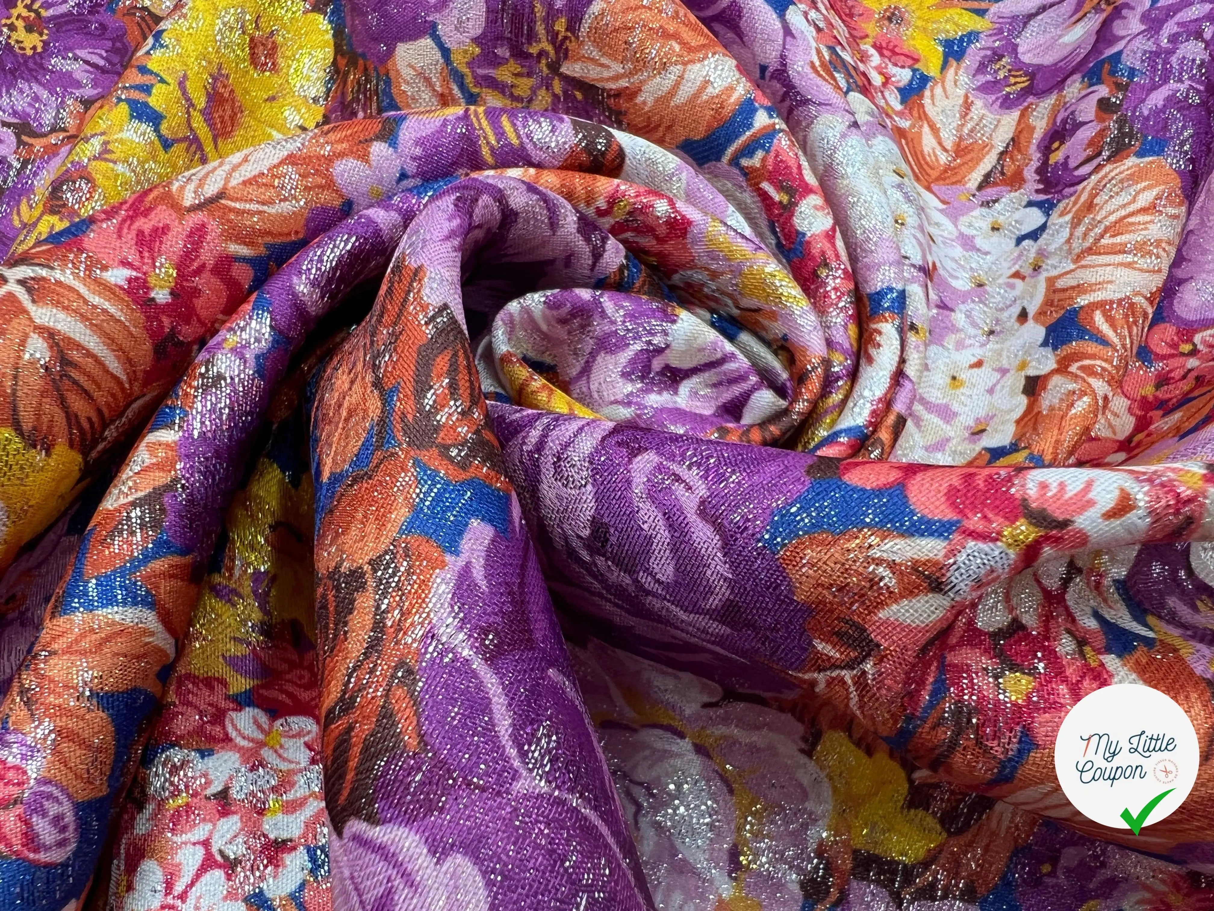 TOILE IMPRIMÉ SCINTILLANTE BOUQUET MÉTALLISÉ - My Little Coupon - tissu - coudre