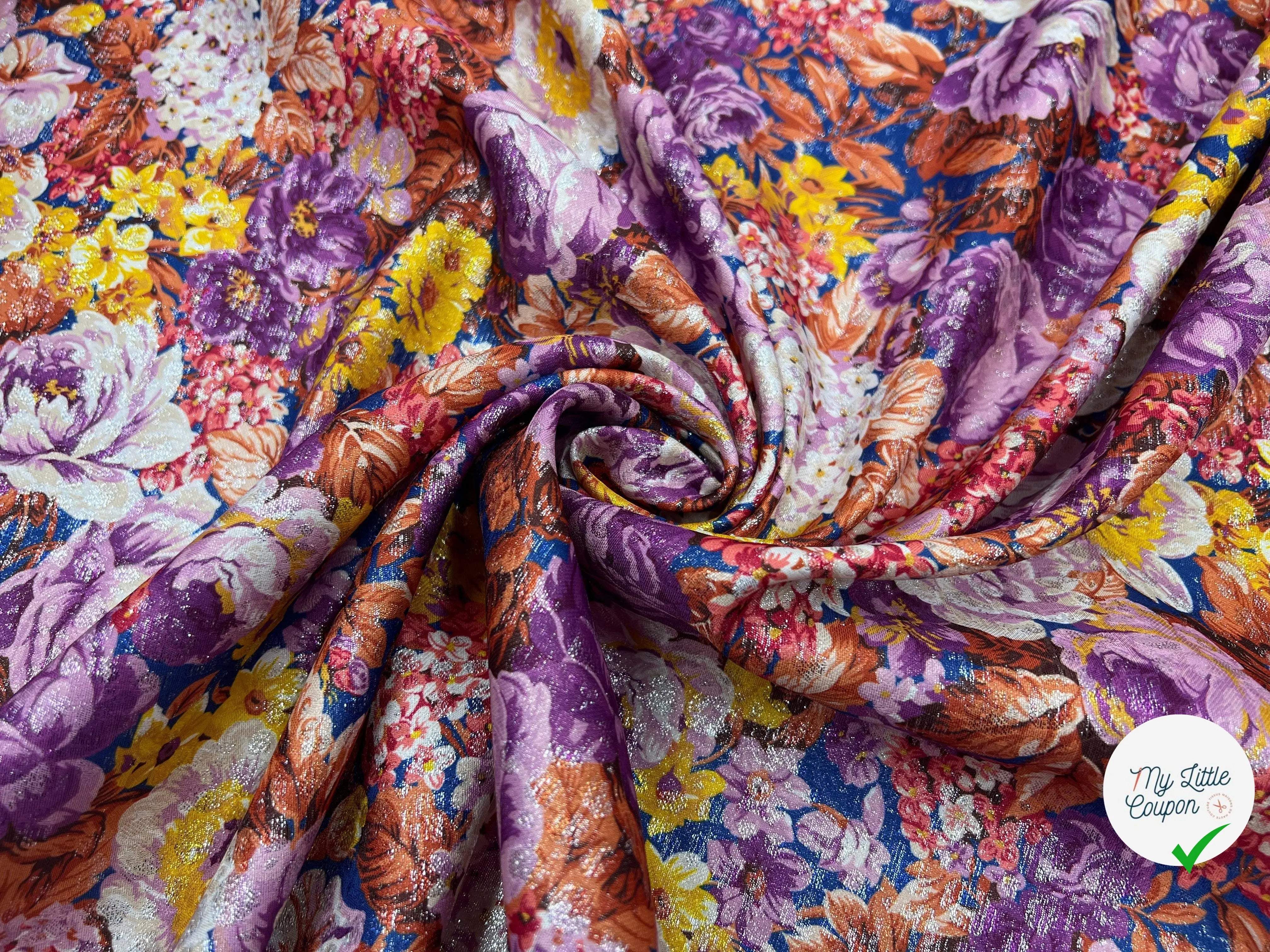 TOILE IMPRIMÉ SCINTILLANTE BOUQUET MÉTALLISÉ - My Little Coupon - tissu - coudre