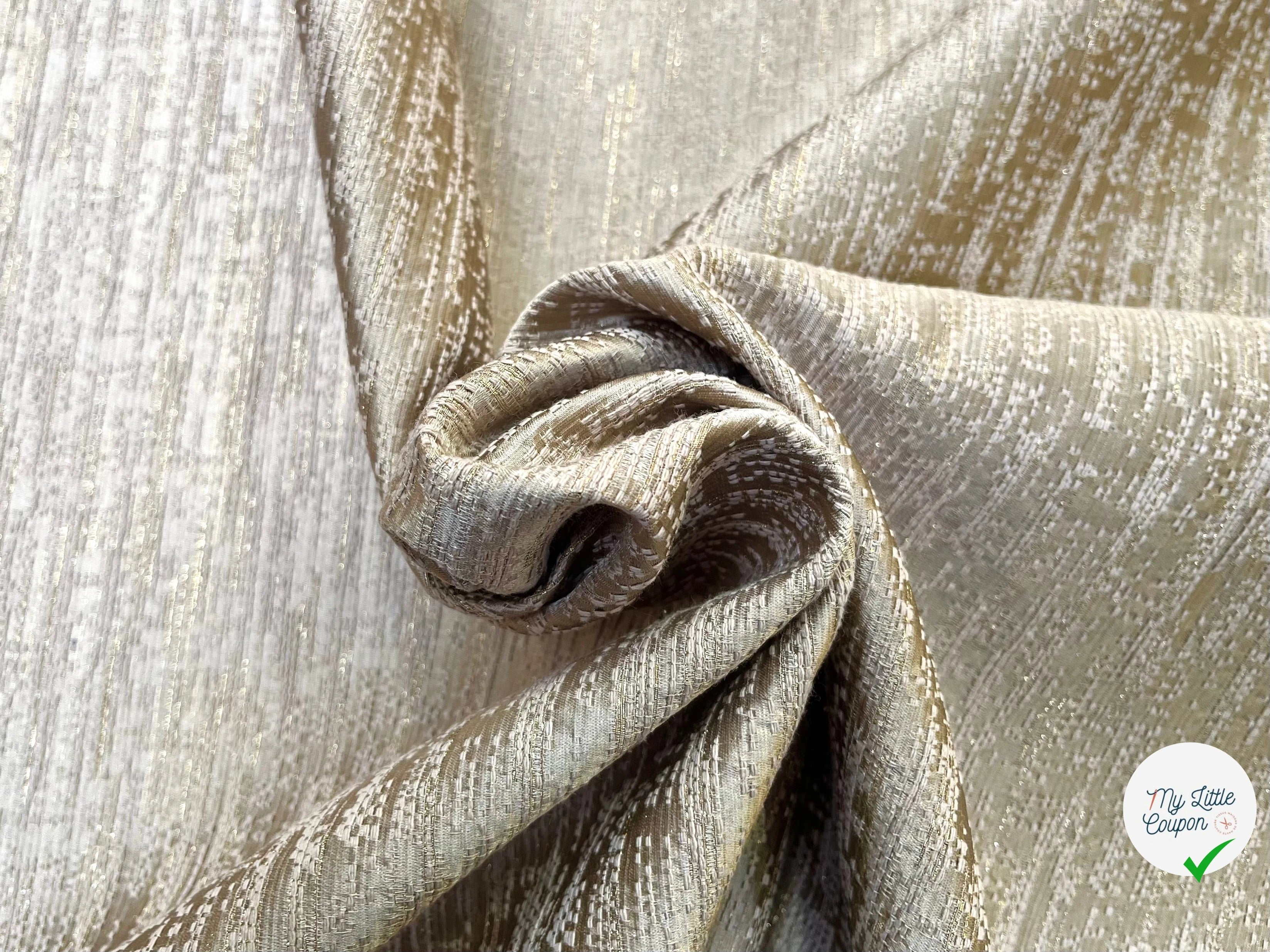 TOILE JACQUARD DE COTON NUDE ET LUREX DORÉ - My Little Coupon
