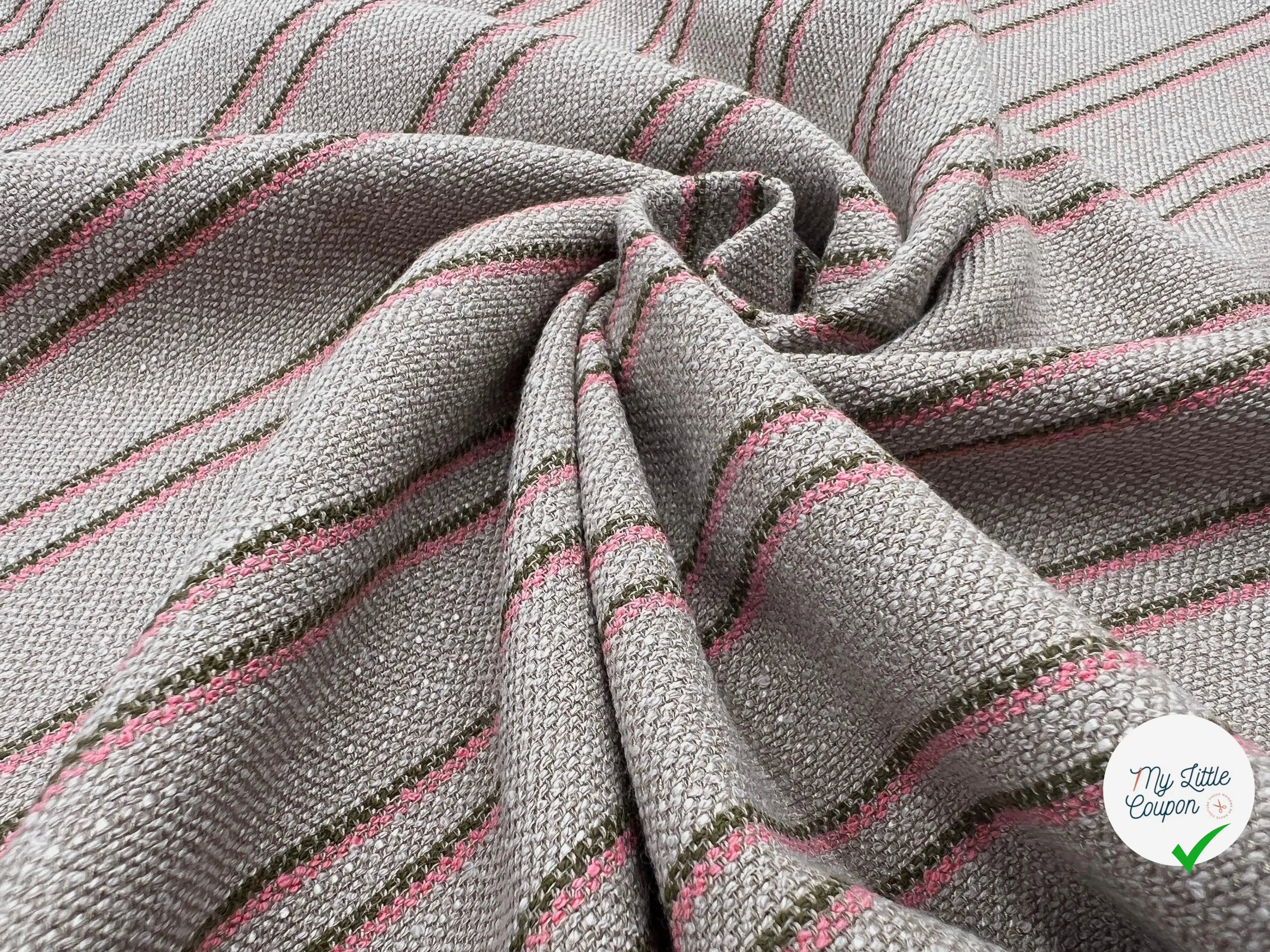 TOILE RUSTIQUE BI STRIPES KAKI ET CORAIL - My Little Coupon - tissu - coudre