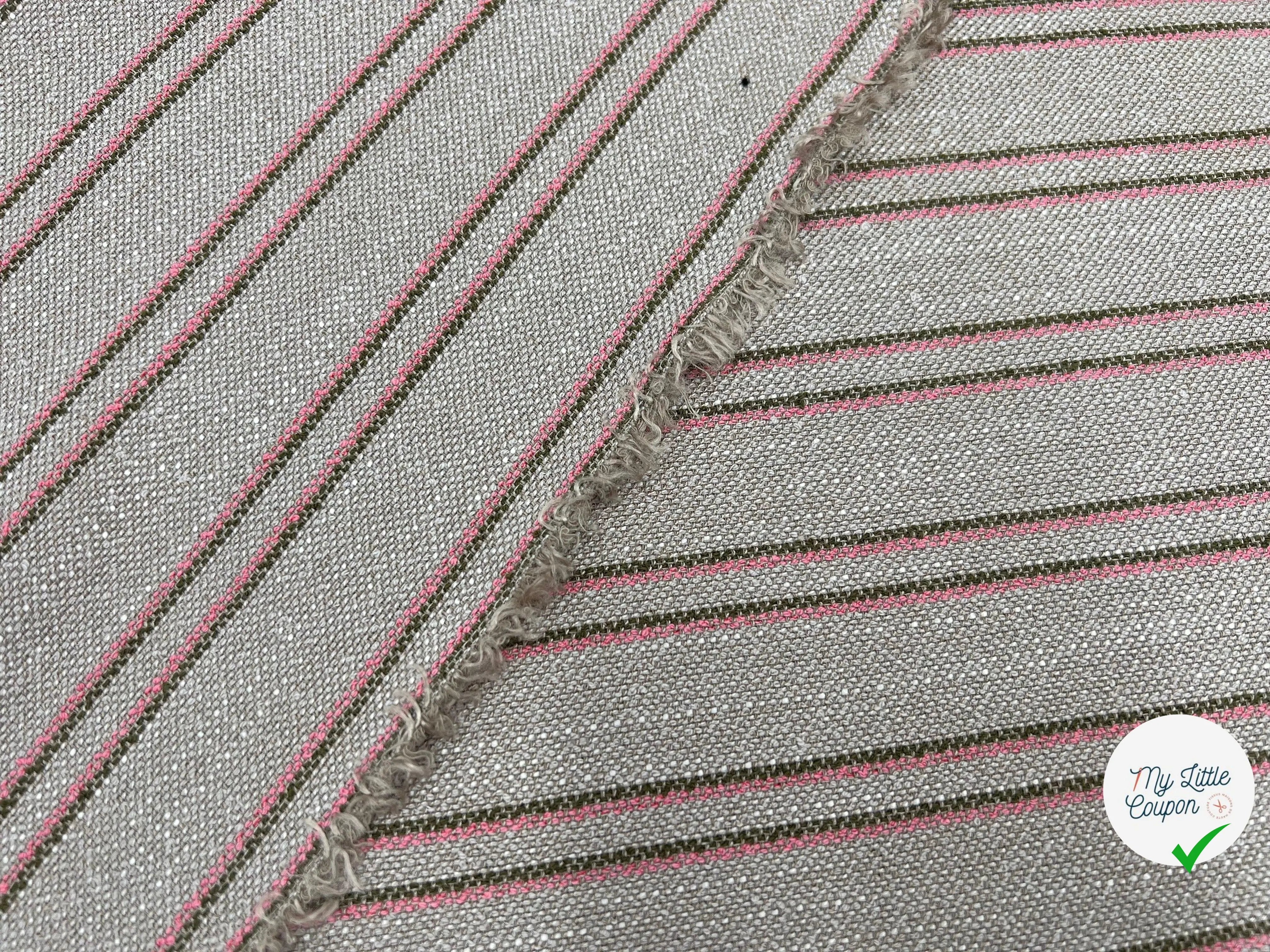 TOILE RUSTIQUE BI STRIPES KAKI ET CORAIL - My Little Coupon - tissu - coudre