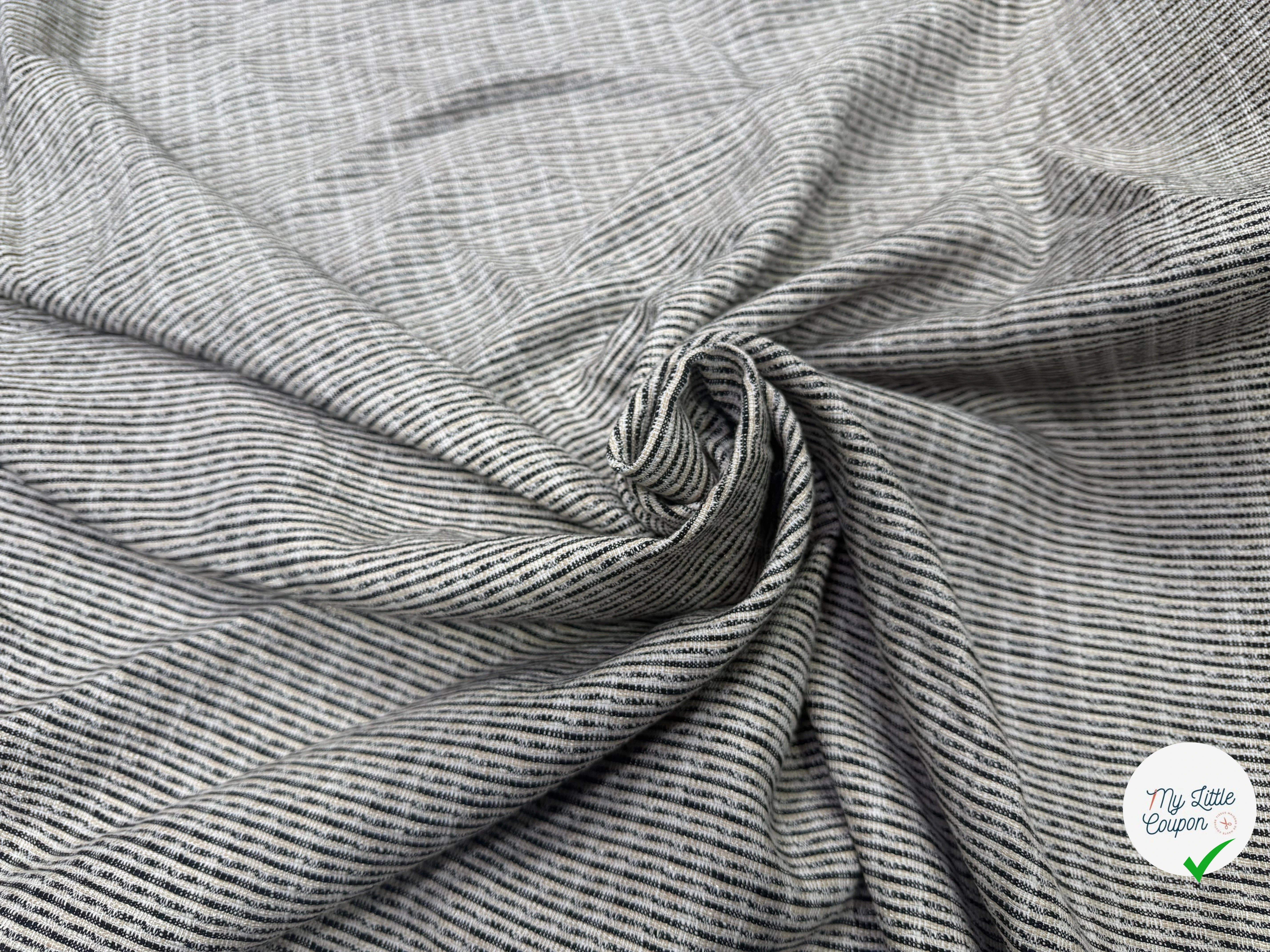 TOILE TISSÉE COTON LIN ARMURE APPARENTE CRÈME ARGENTÉ À RAYURES NOIRES - My Little Coupon