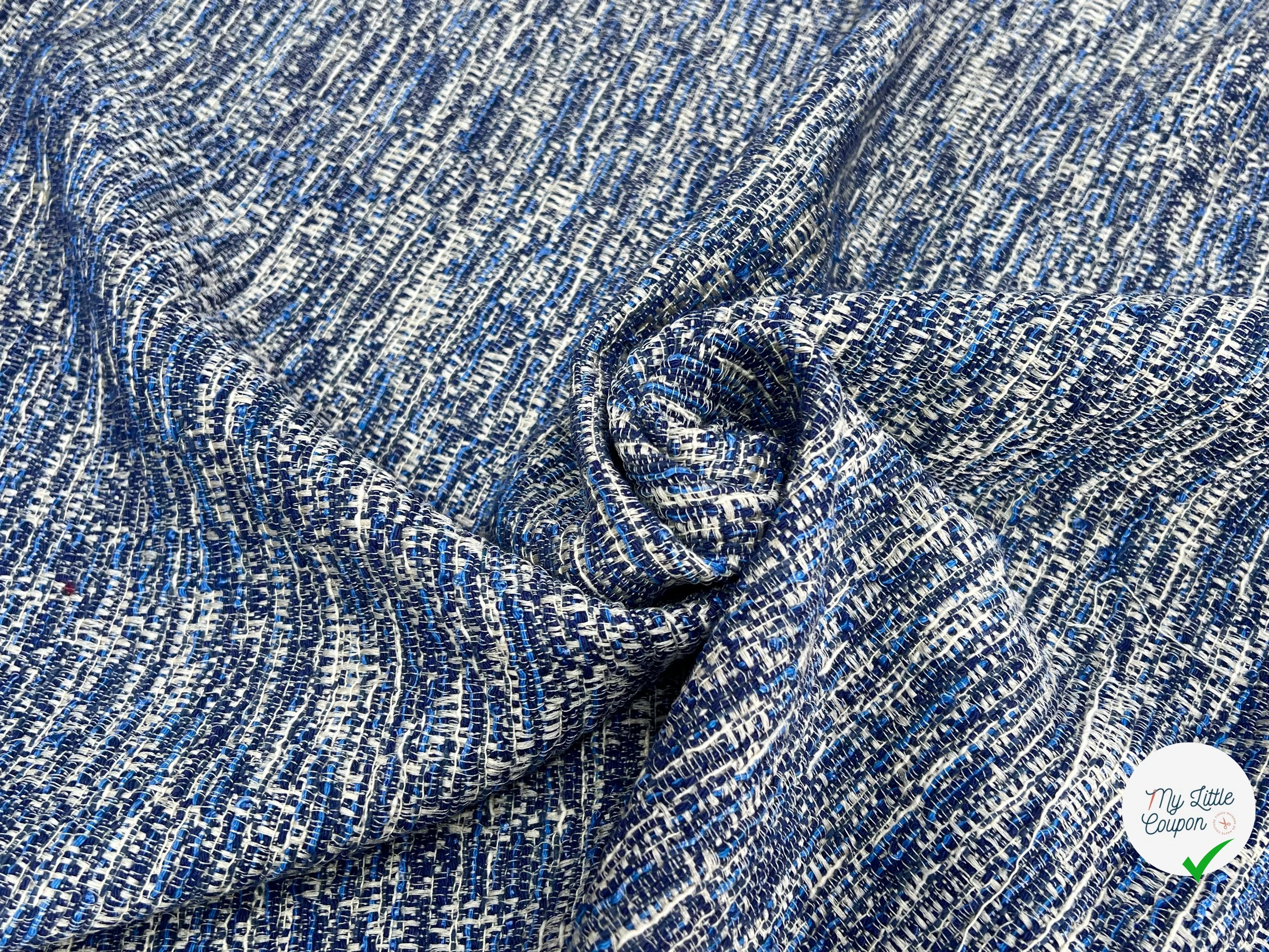 TWEED 50% COTON FILS BLEU BLANC - My Little Coupon