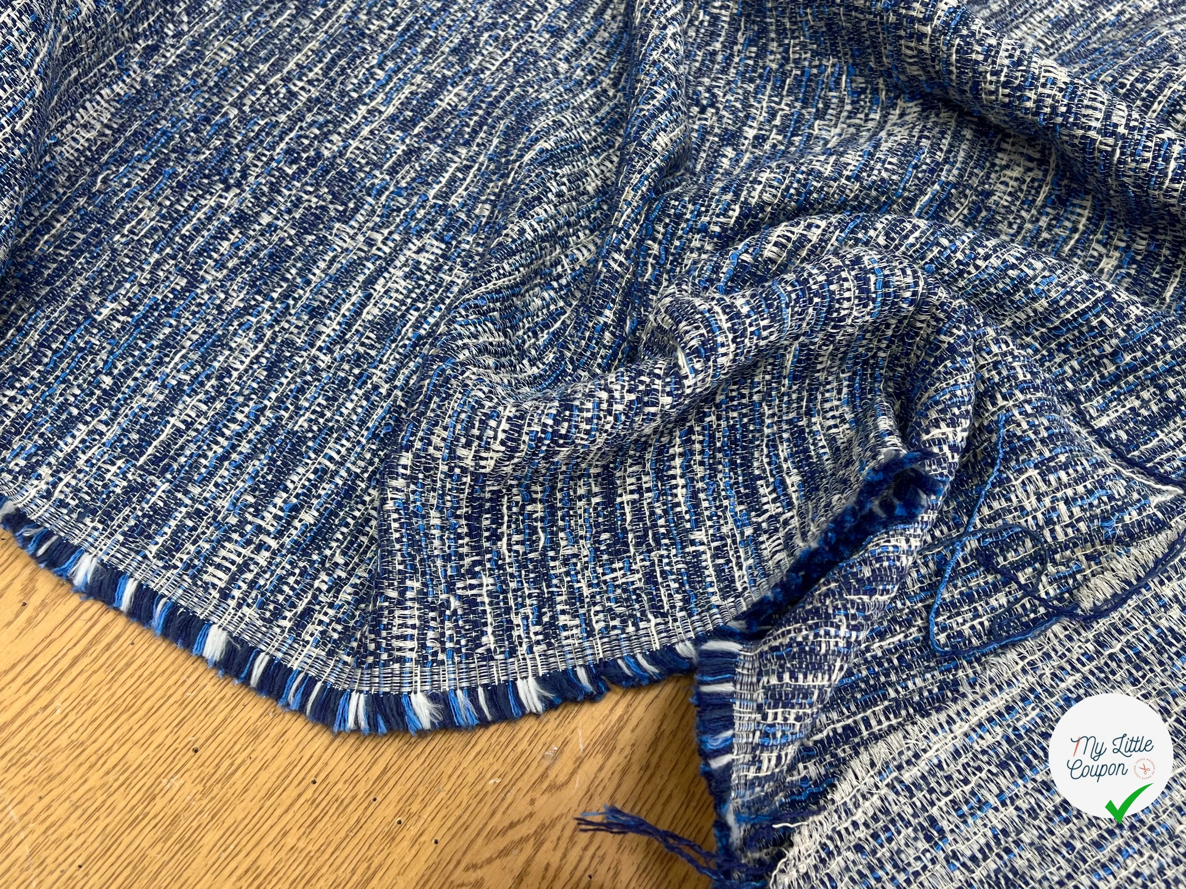 TWEED 50% COTON FILS BLEU BLANC - My Little Coupon
