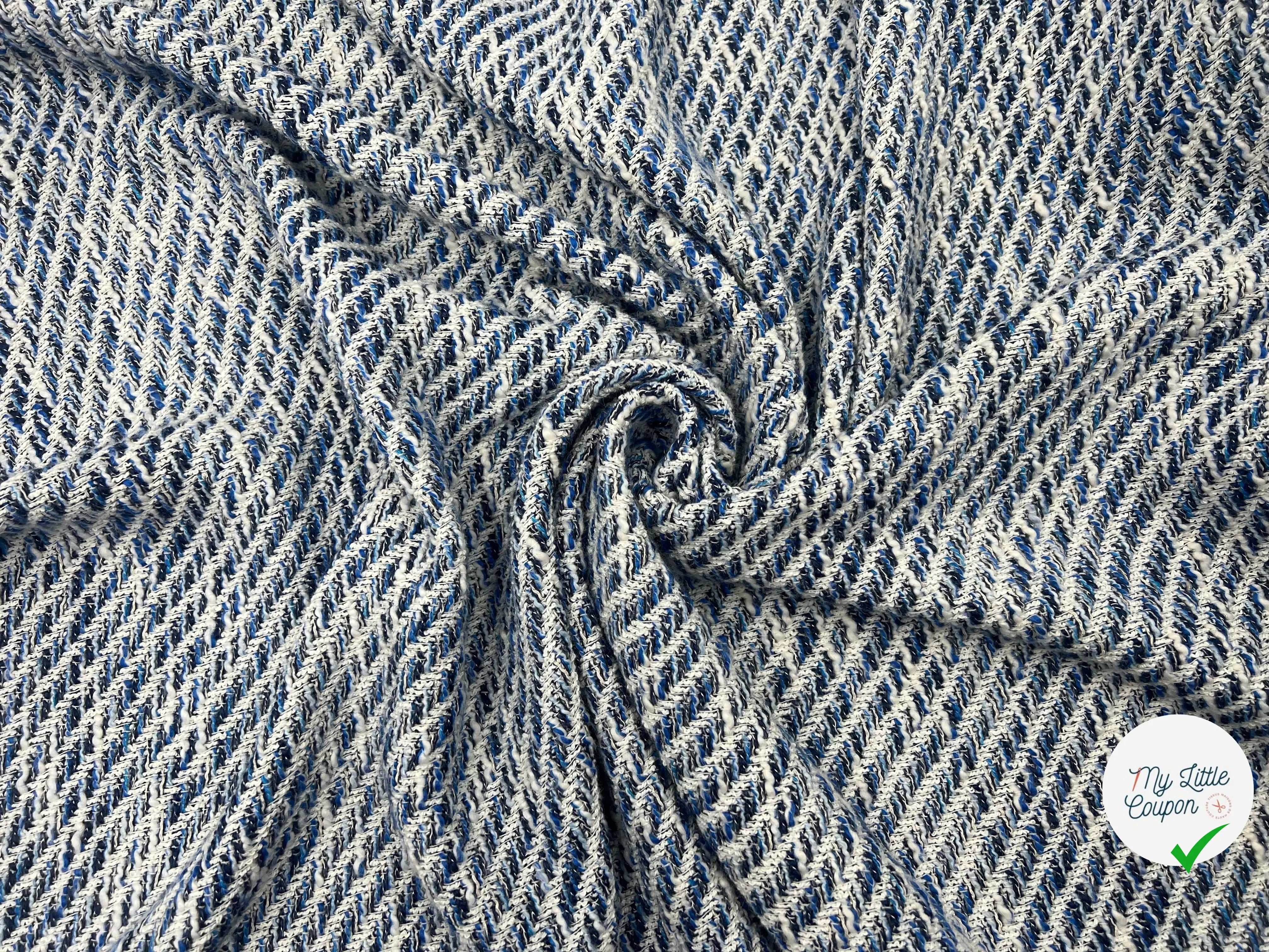 TWEED BLEU ET BLANC SPRING DIAGONALES - My Little Coupon - tissu - coudre