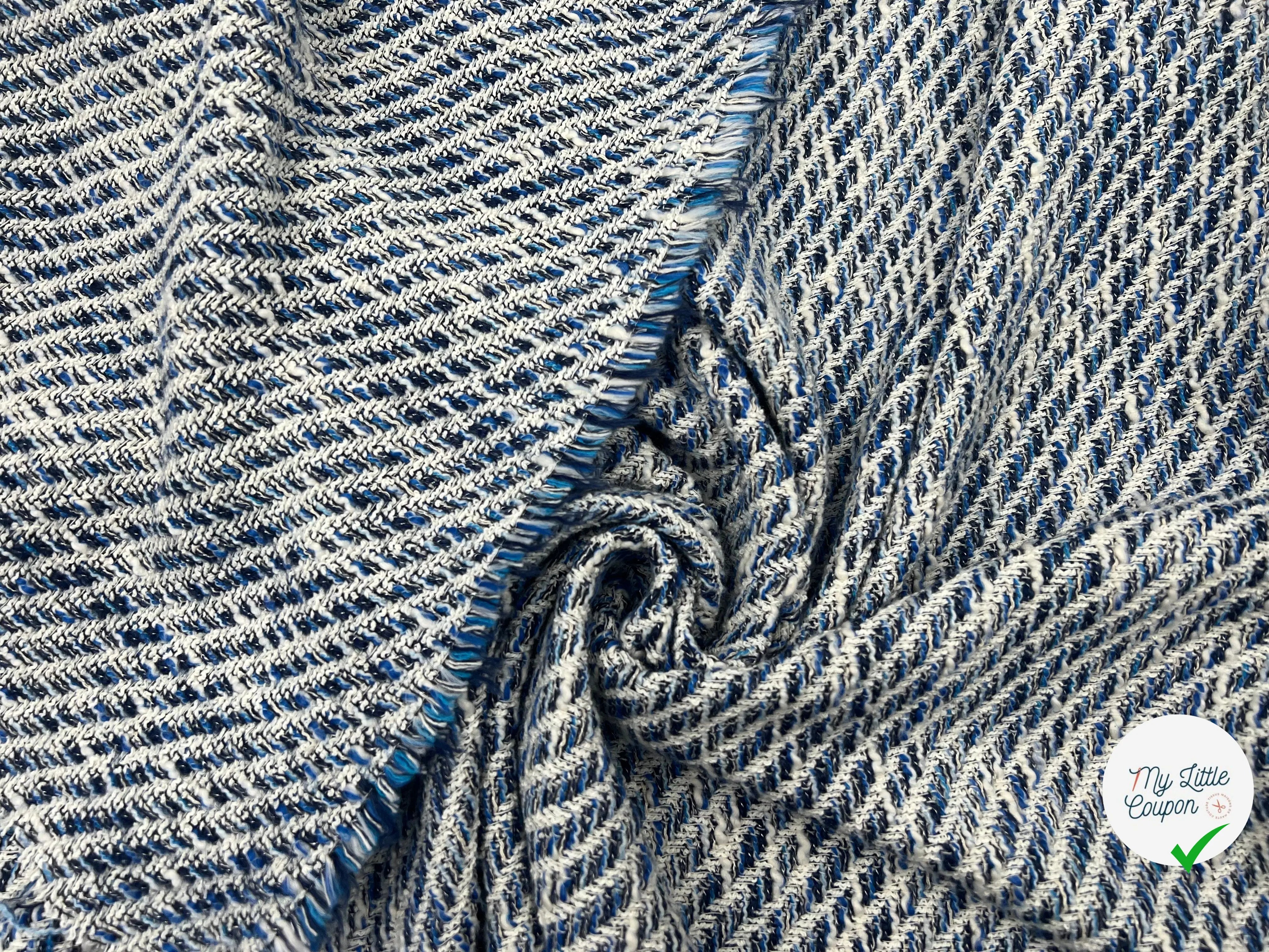 TWEED BLEU ET BLANC SPRING DIAGONALES - My Little Coupon - tissu - coudre