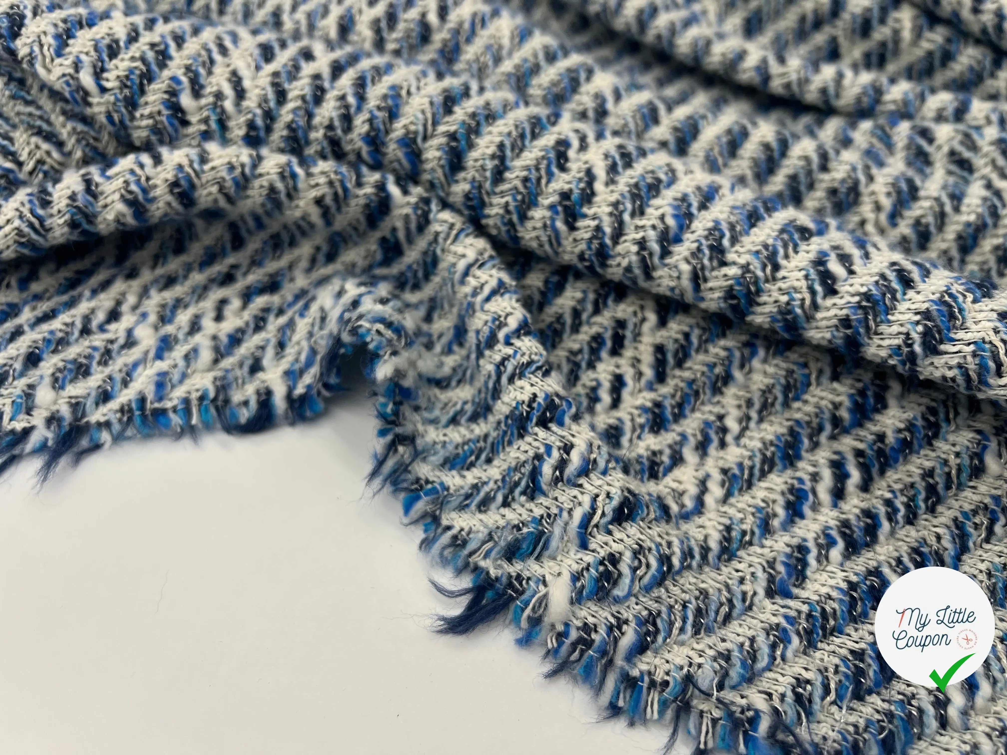 TWEED BLEU ET BLANC SPRING DIAGONALES - My Little Coupon - tissu - coudre