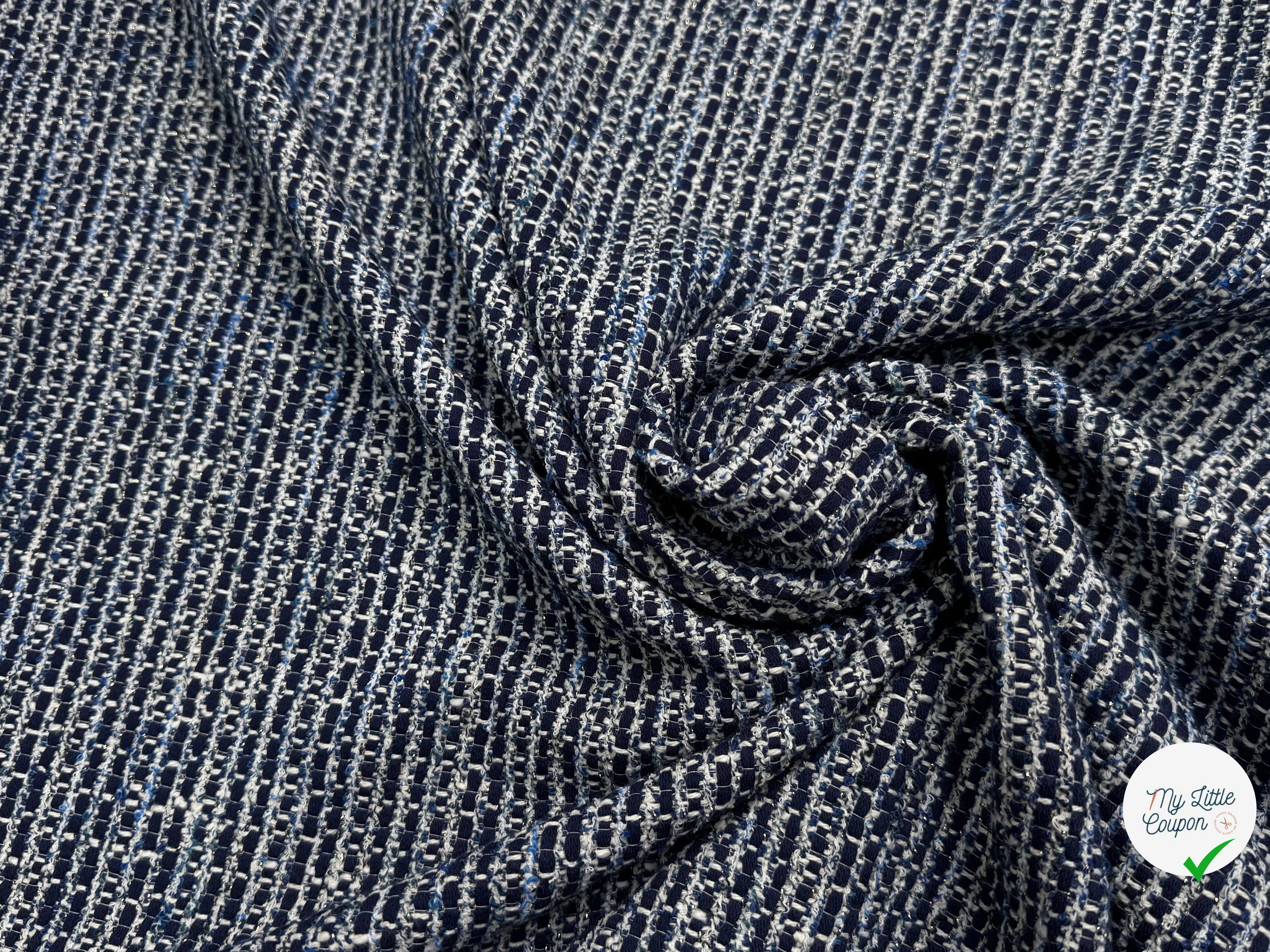 TWEED BLEU MARINE ET BLANC COTON ET LUREX - My Little Coupon