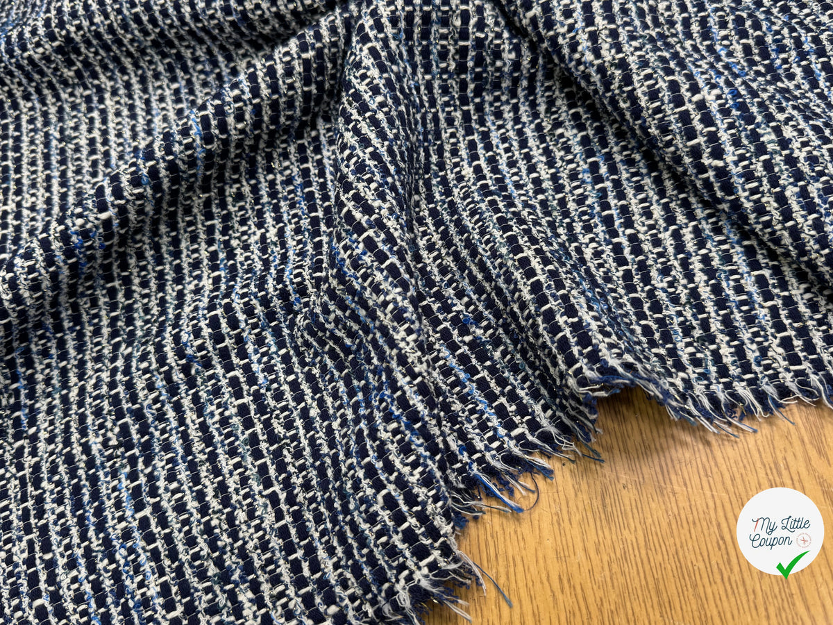 TWEED BLEU MARINE ET BLANC COTON ET LUREX - My Little Coupon