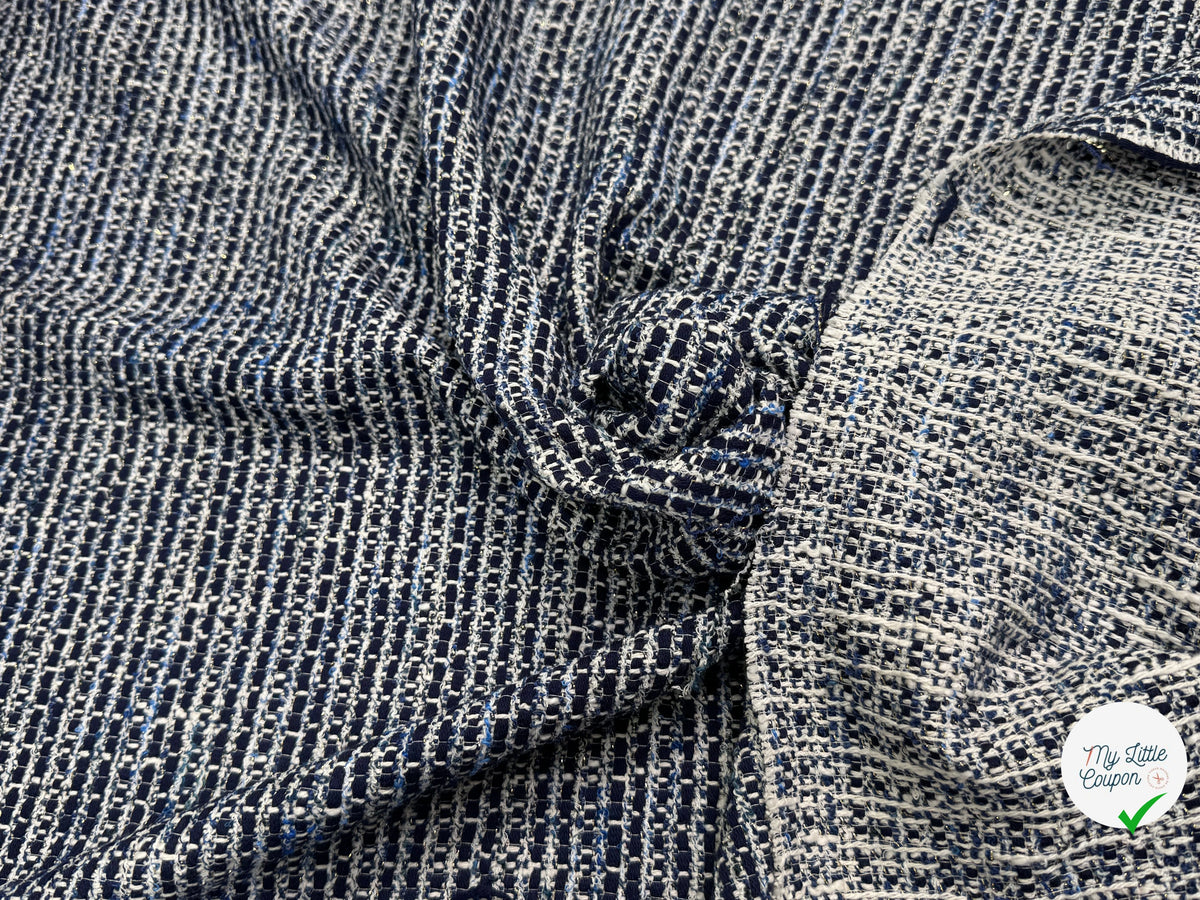 TWEED BLEU MARINE ET BLANC COTON ET LUREX - My Little Coupon