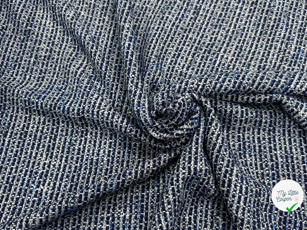 TWEED BLEU MARINE ET BLANC COTON ET LUREX - My Little Coupon