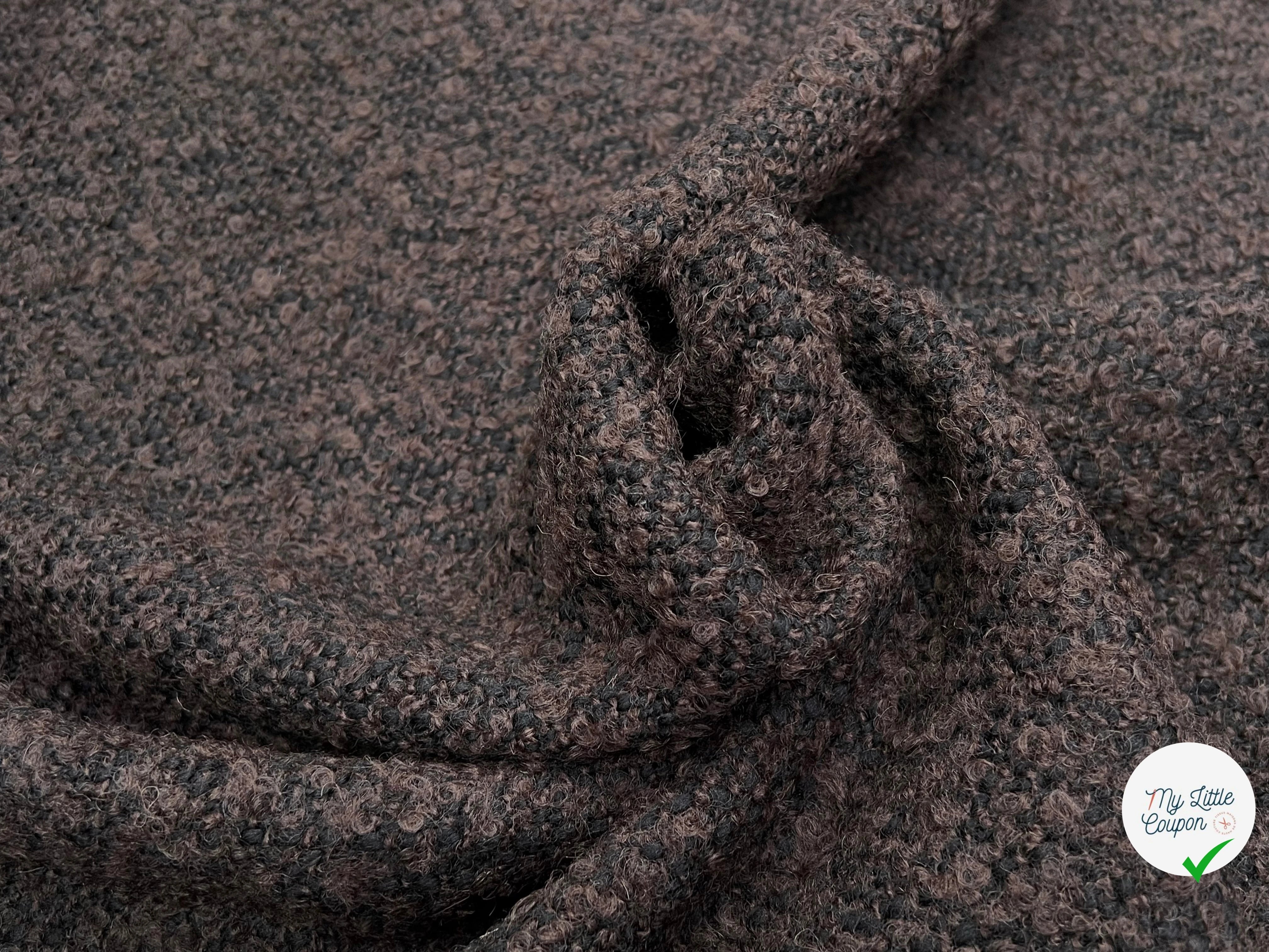 TWEED BOUCLETTE 100% LAINE MARRON - My Little Coupon