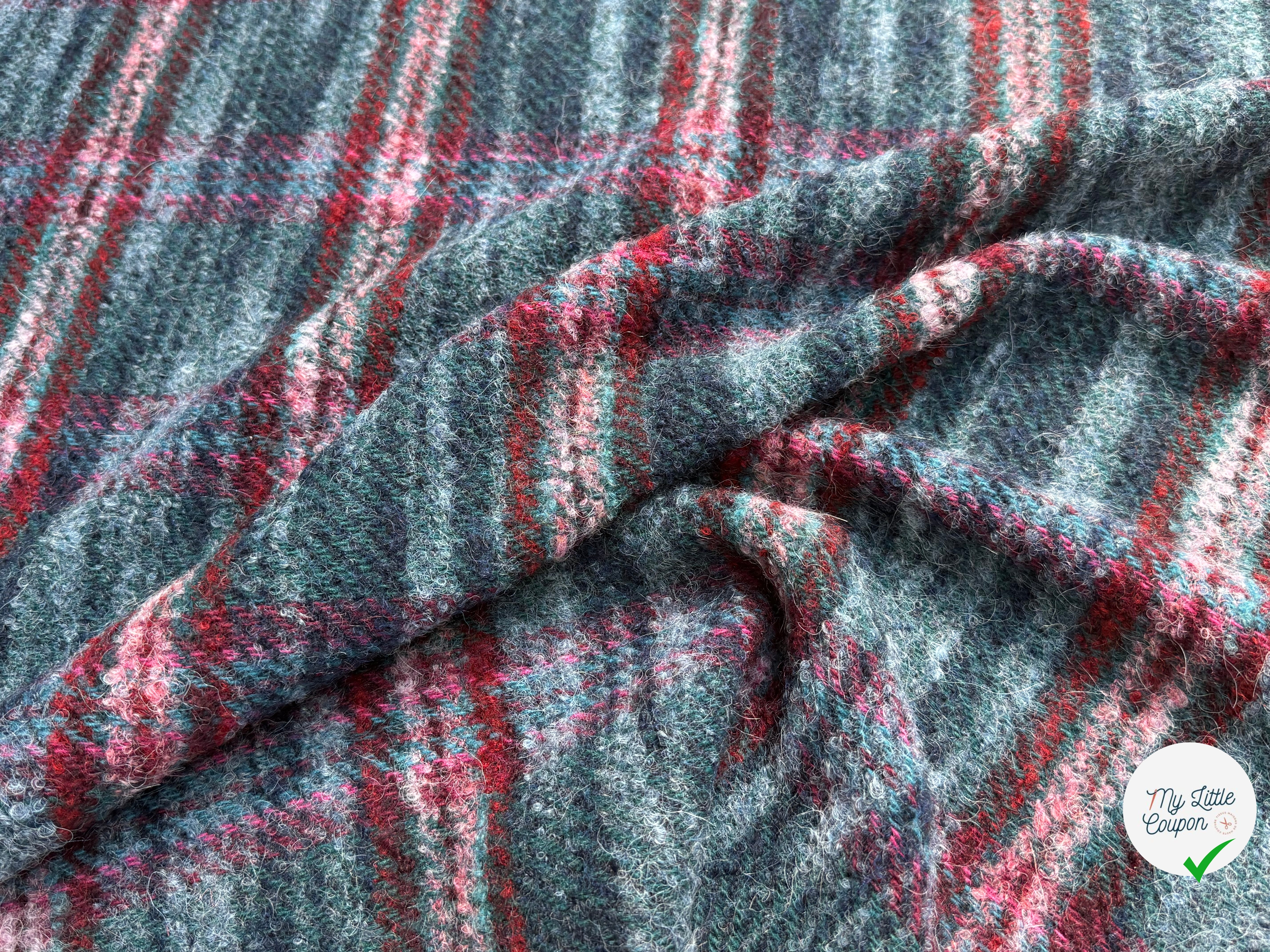 TWEED BOUCLETTE 56% LAINE BLEU À CARREAUX GIOVIXEN - My Little Coupon