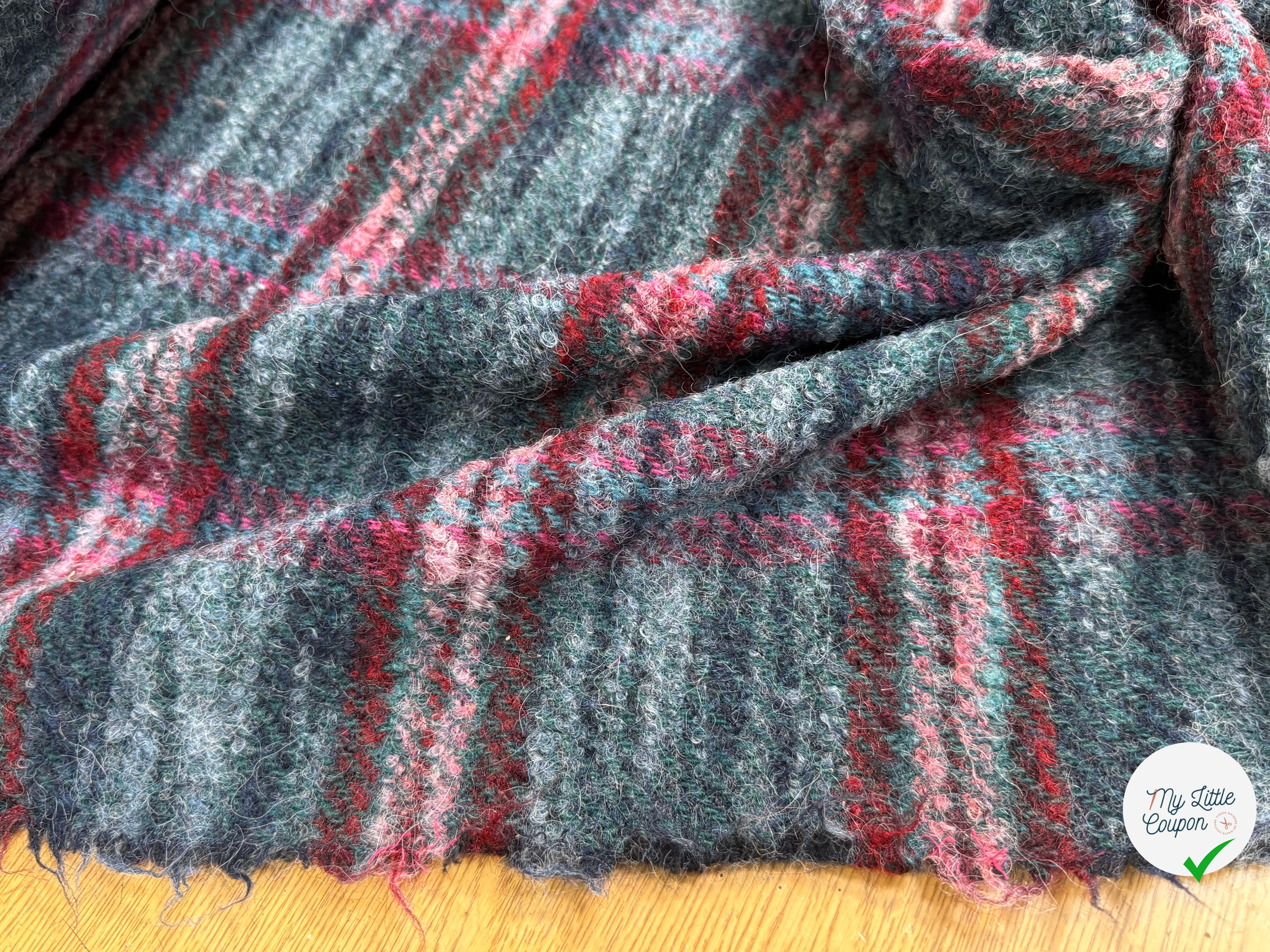 TWEED BOUCLETTE 56% LAINE BLEU À CARREAUX GIOVIXEN - My Little Coupon