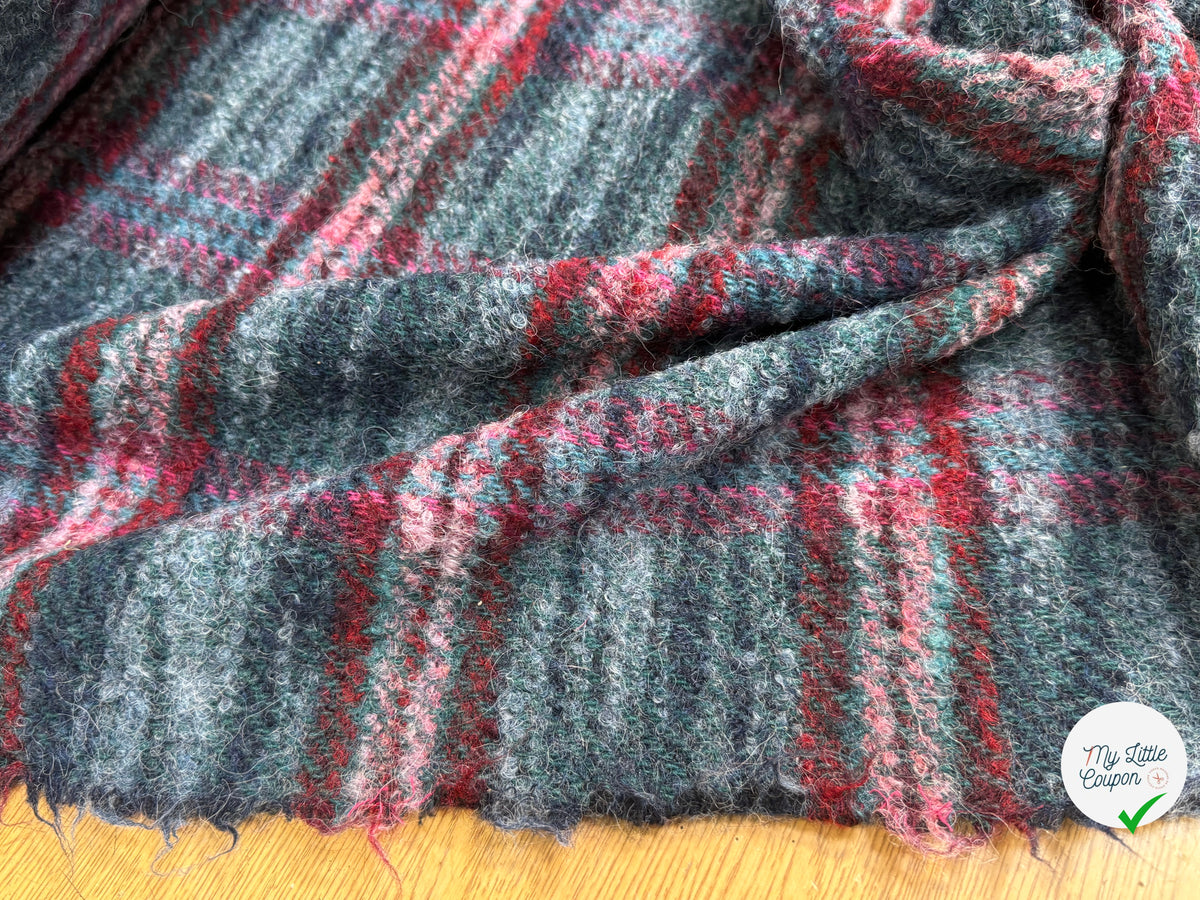 TWEED BOUCLETTE 56% LAINE BLEU À CARREAUX GIOVIXEN - My Little Coupon