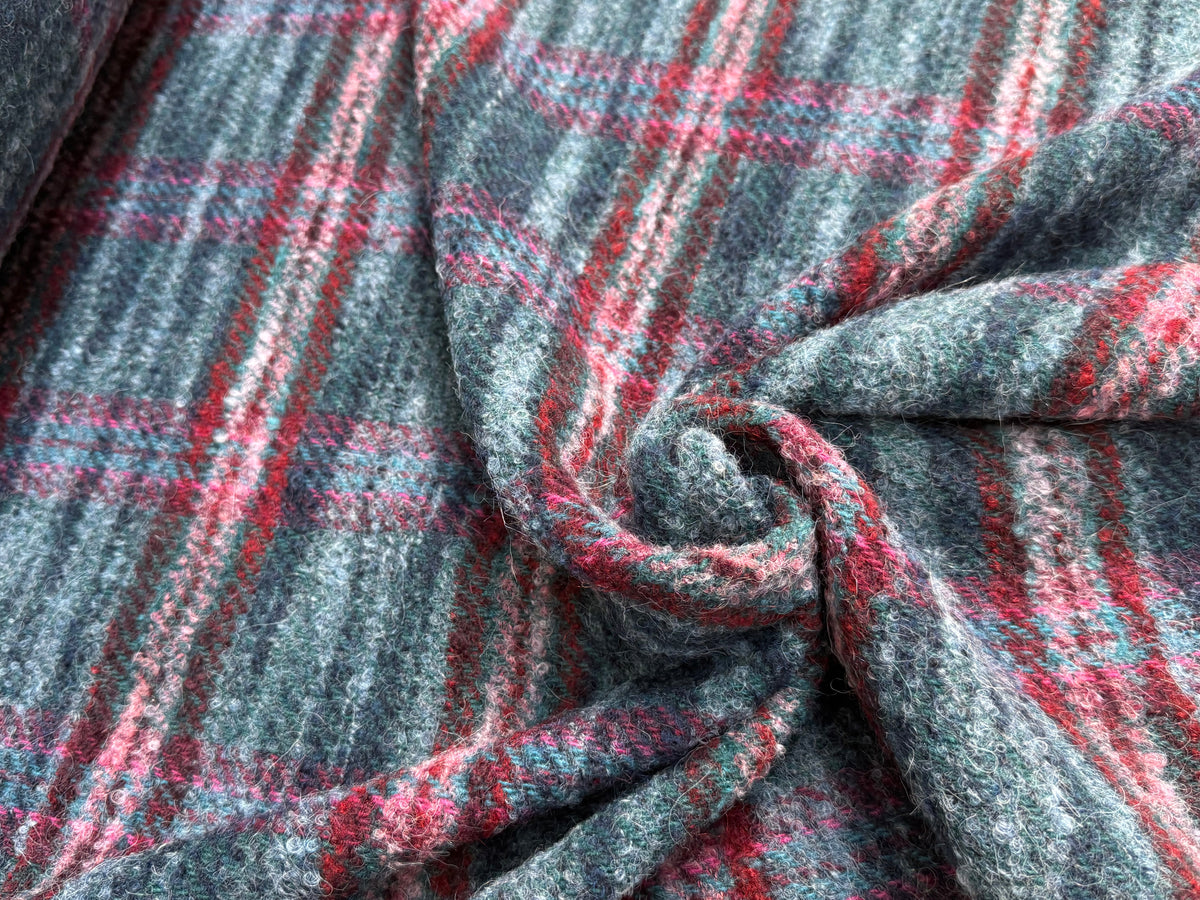 TWEED BOUCLETTE 56% LAINE BLEU À CARREAUX GIOVIXEN - My Little Coupon