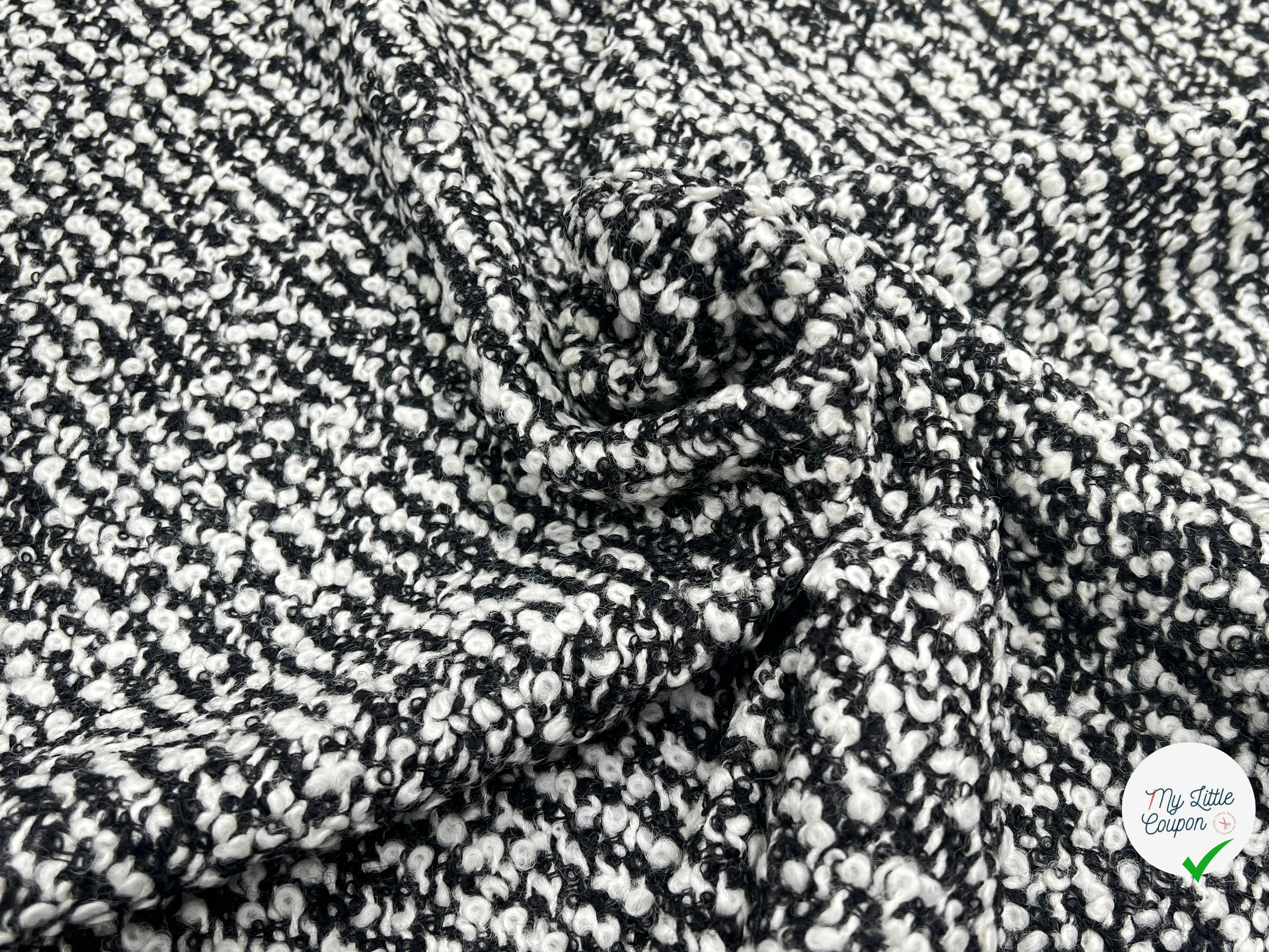 TWEED BOUCLETTE BLANC NOIR 100% LAINE - My Little Coupon