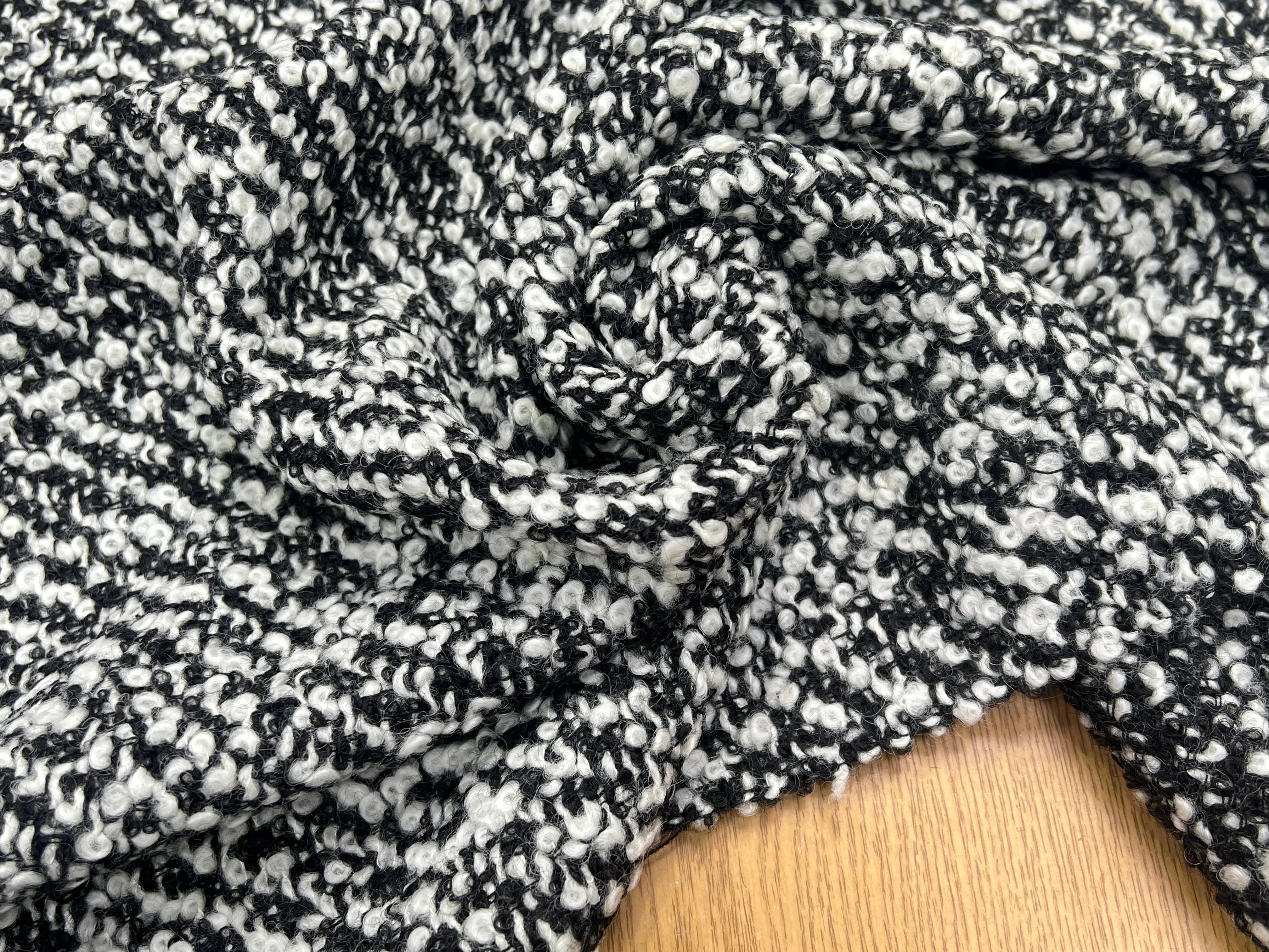 TWEED BOUCLETTE BLANC NOIR 100% LAINE - My Little Coupon