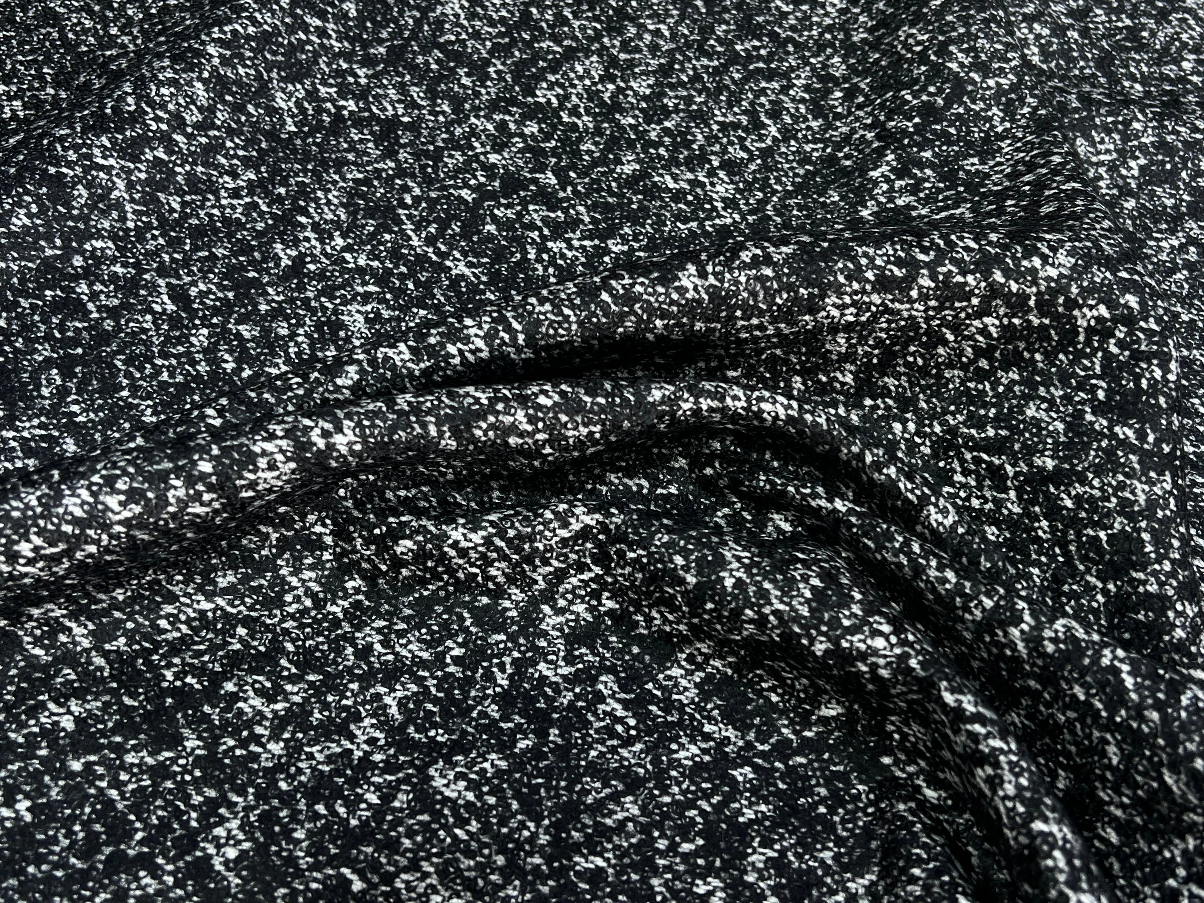 TWEED BOUCLETTE CHINÉ BLANC NOIR 100% LAINE - My Little Coupon