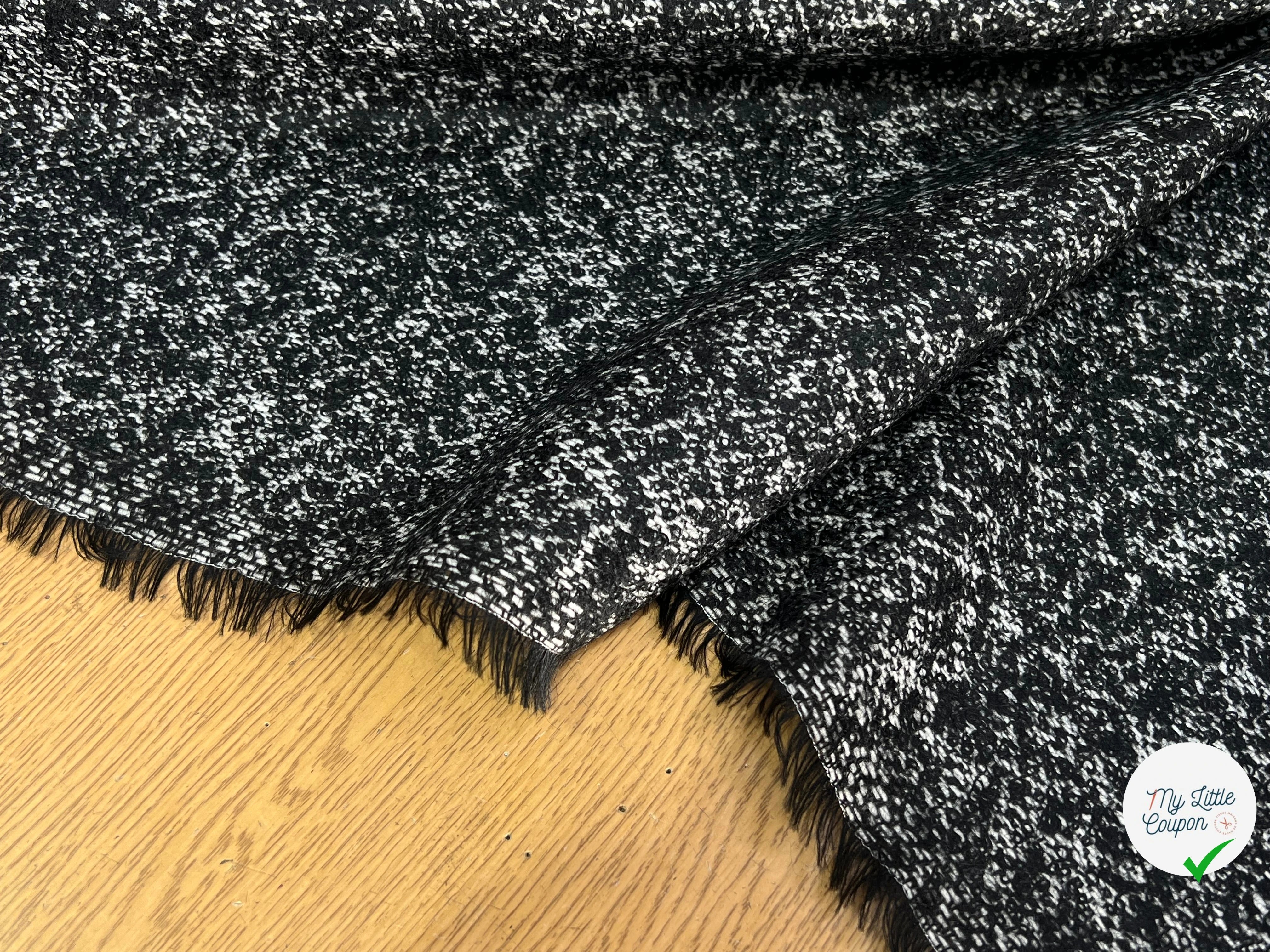 TWEED BOUCLETTE CHINÉ BLANC NOIR 100% LAINE - My Little Coupon