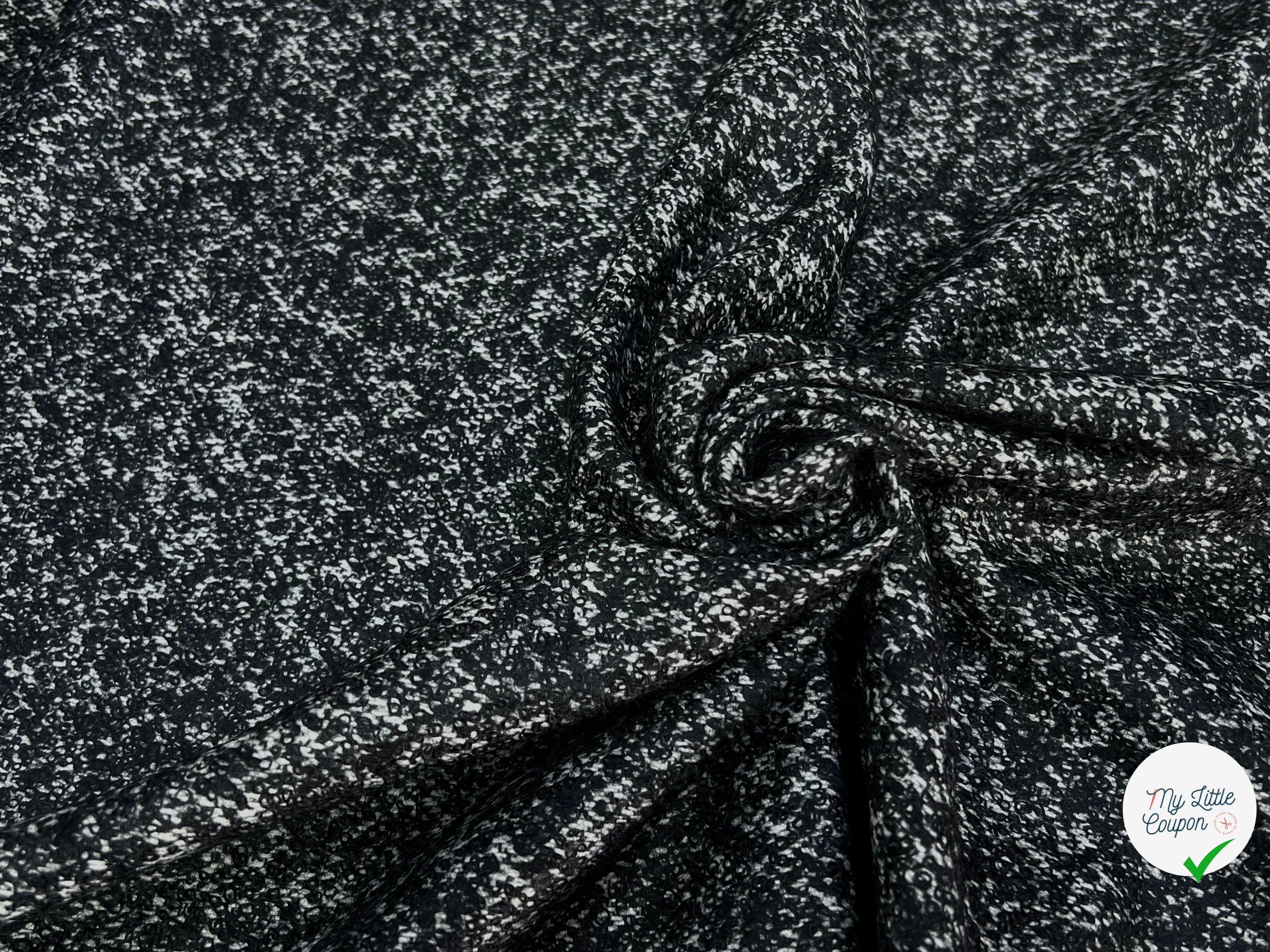 TWEED BOUCLETTE CHINÉ BLANC NOIR 100% LAINE - My Little Coupon