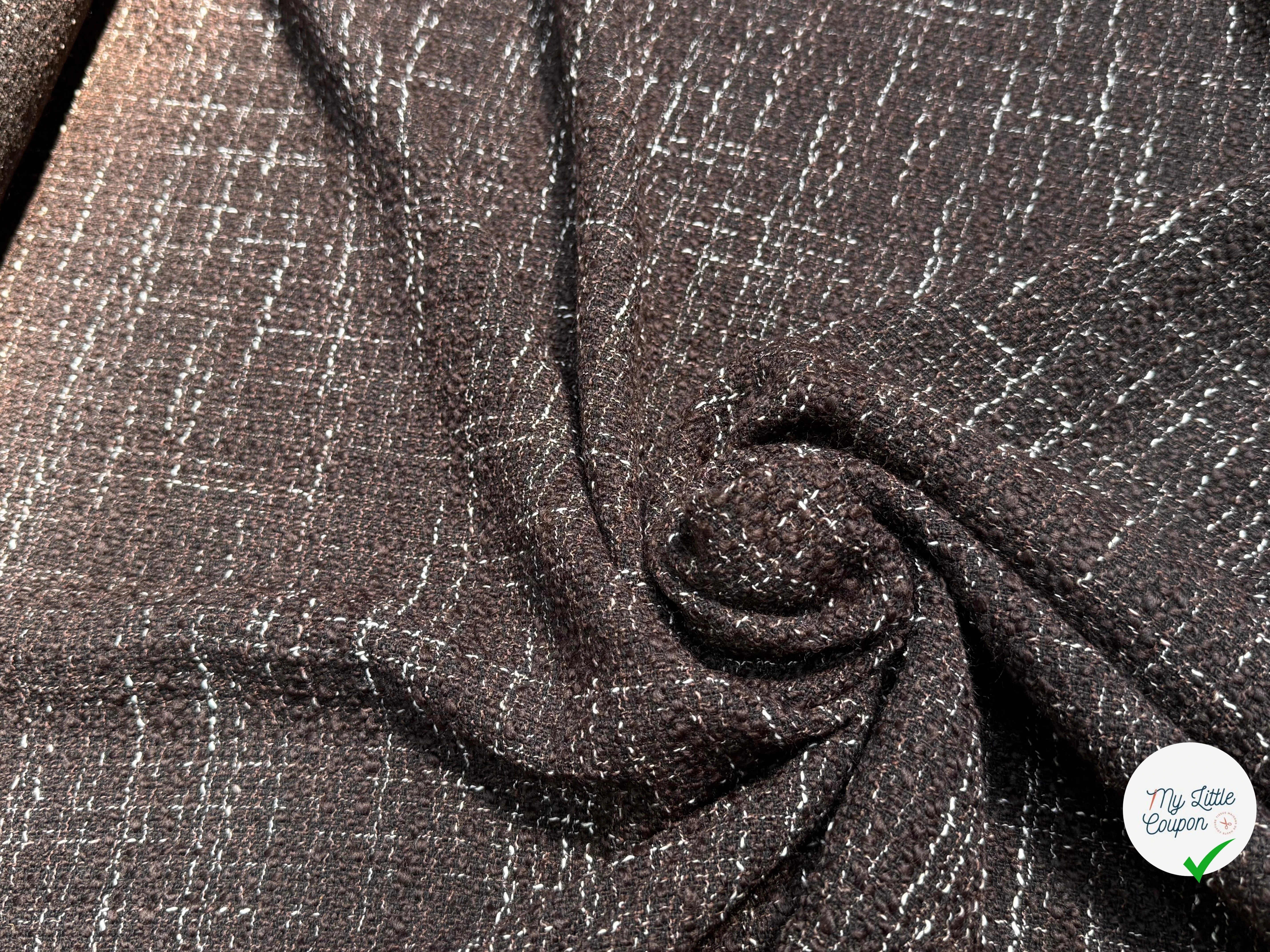 TWEED BOUCLETTE POLYLAINE MARRON NOIR - My Little Coupon
