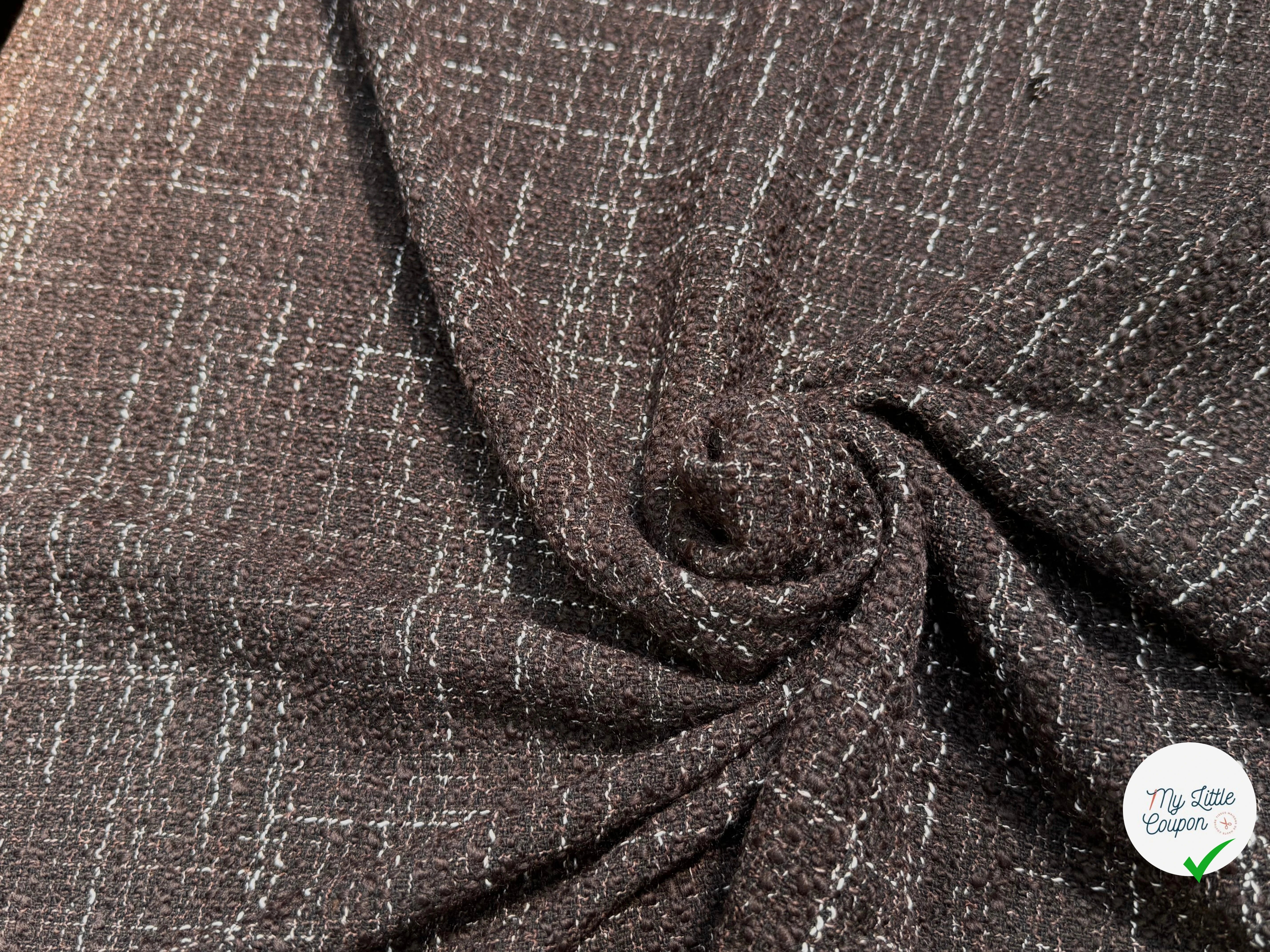 TWEED BOUCLETTE POLYLAINE MARRON NOIR - My Little Coupon