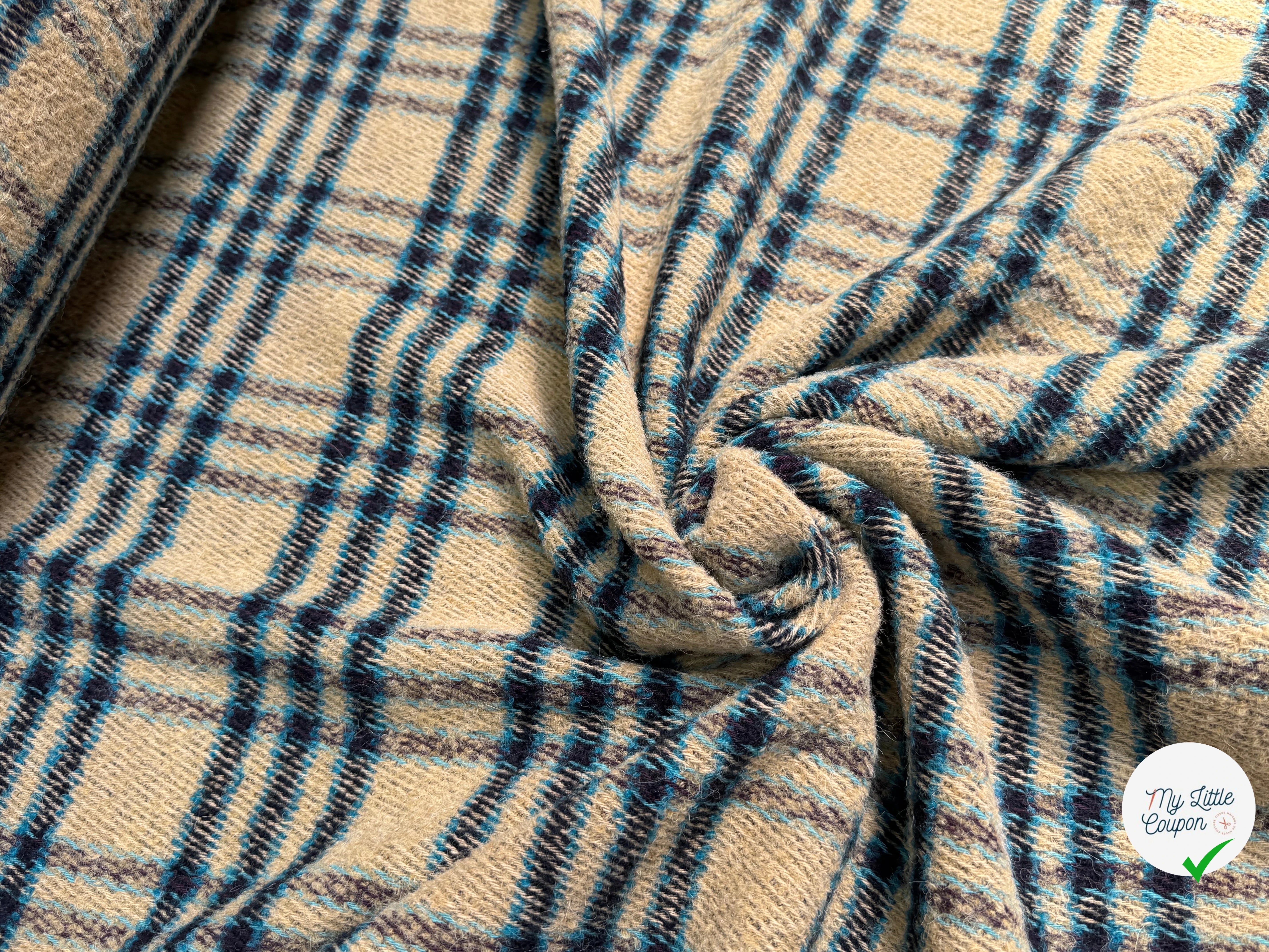 TWEED BOUCLETTE POLYLAINE SERGÉ 10% LAINE ALPAGA BEIGE - My Little Coupon