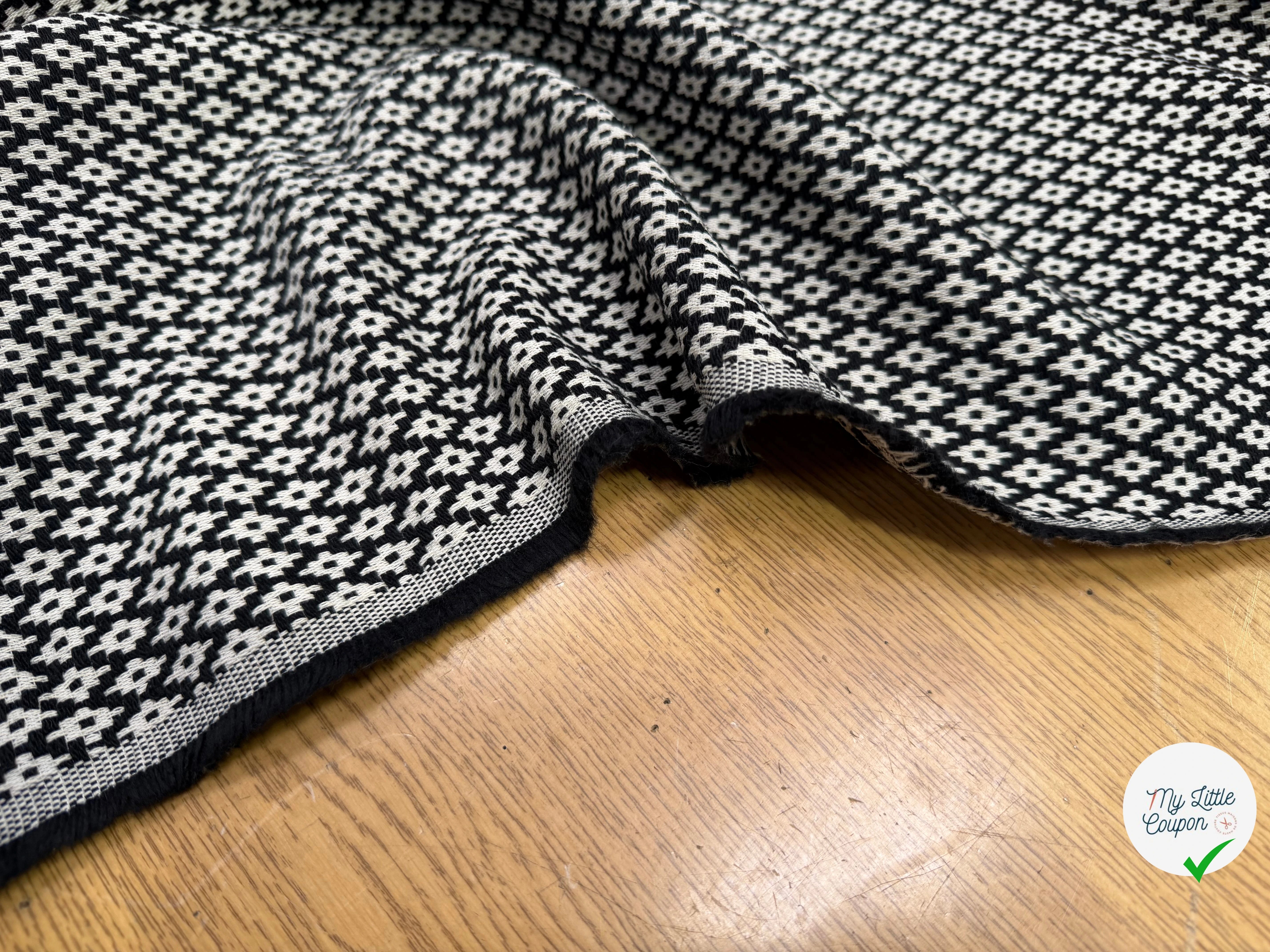 TWEED COTON LOSANGES NOIR ET BLANC - My Little Coupon