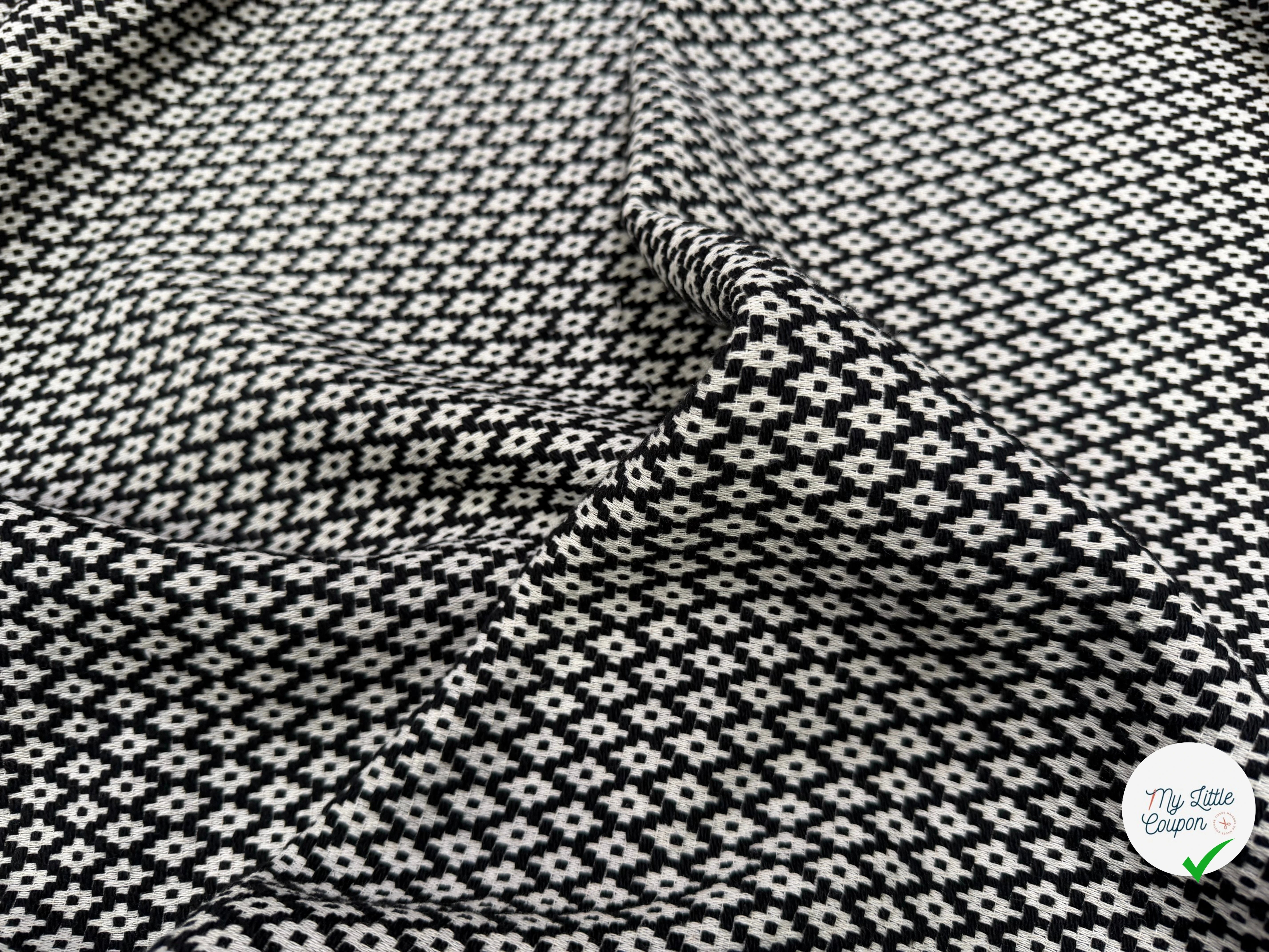 TWEED COTON LOSANGES NOIR ET BLANC - My Little Coupon