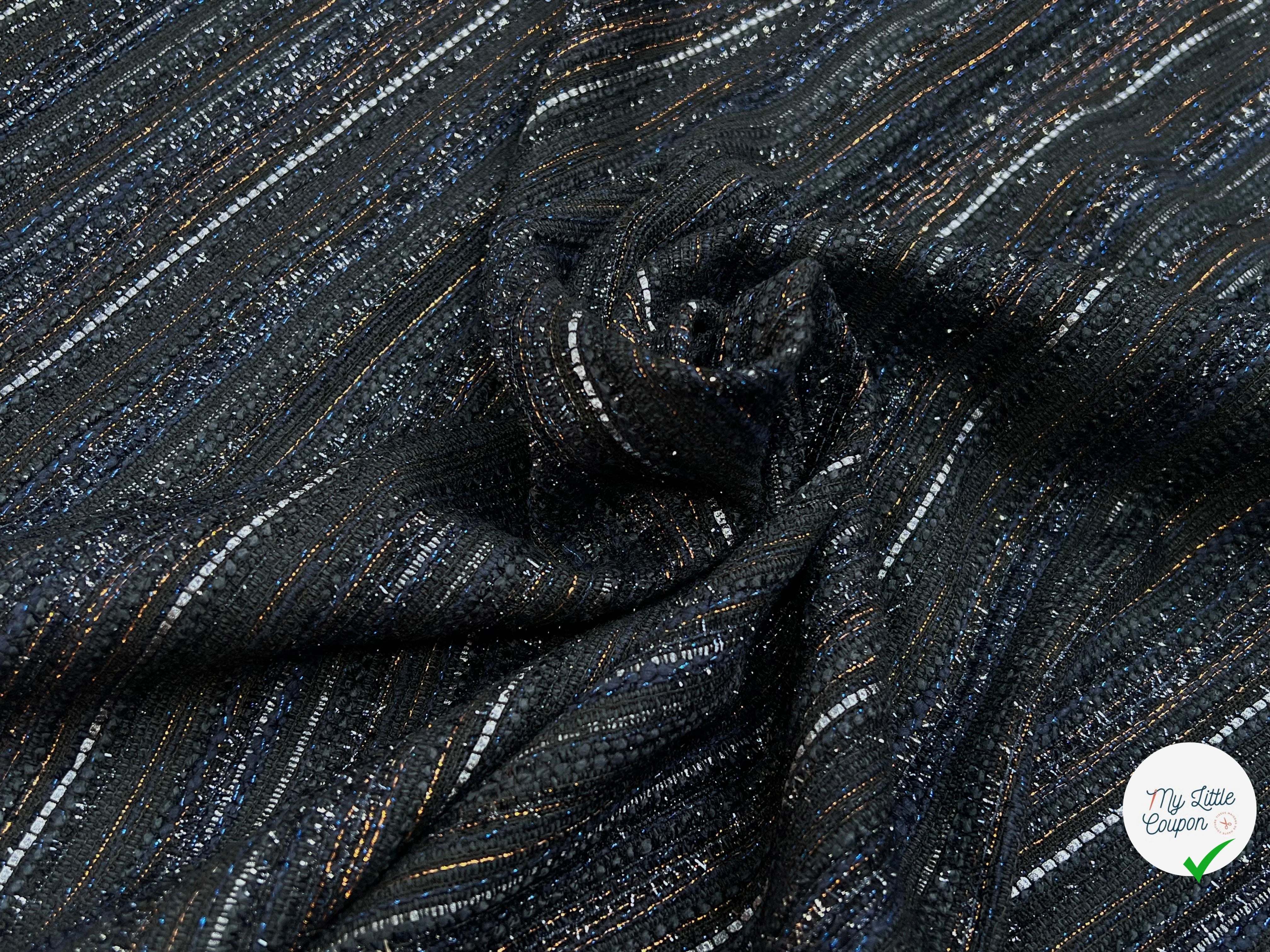 TWEED COTON LUREX BLEU NUIT 80% COTON - My Little Coupon