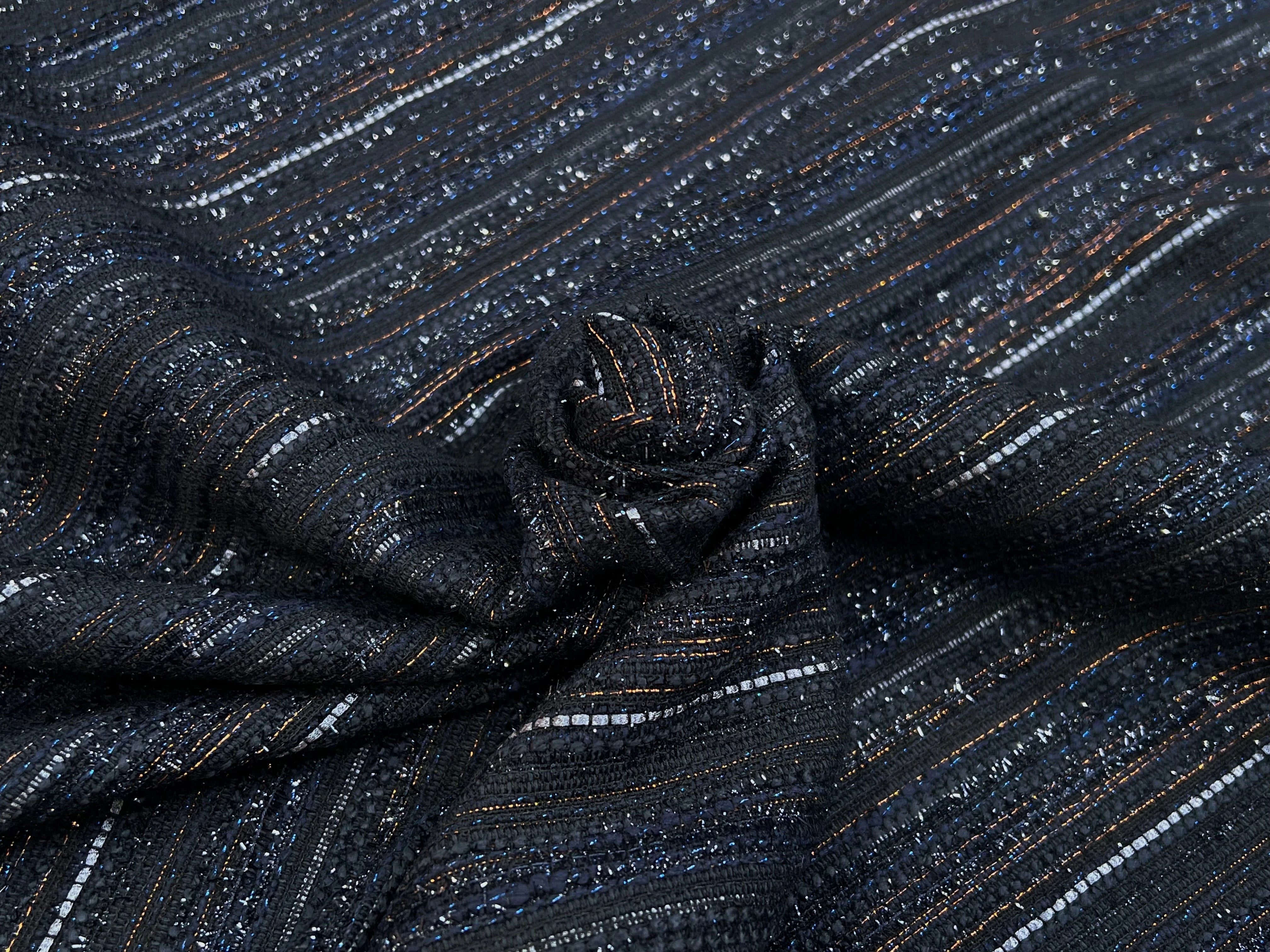 TWEED COTON LUREX BLEU NUIT 80% COTON - My Little Coupon