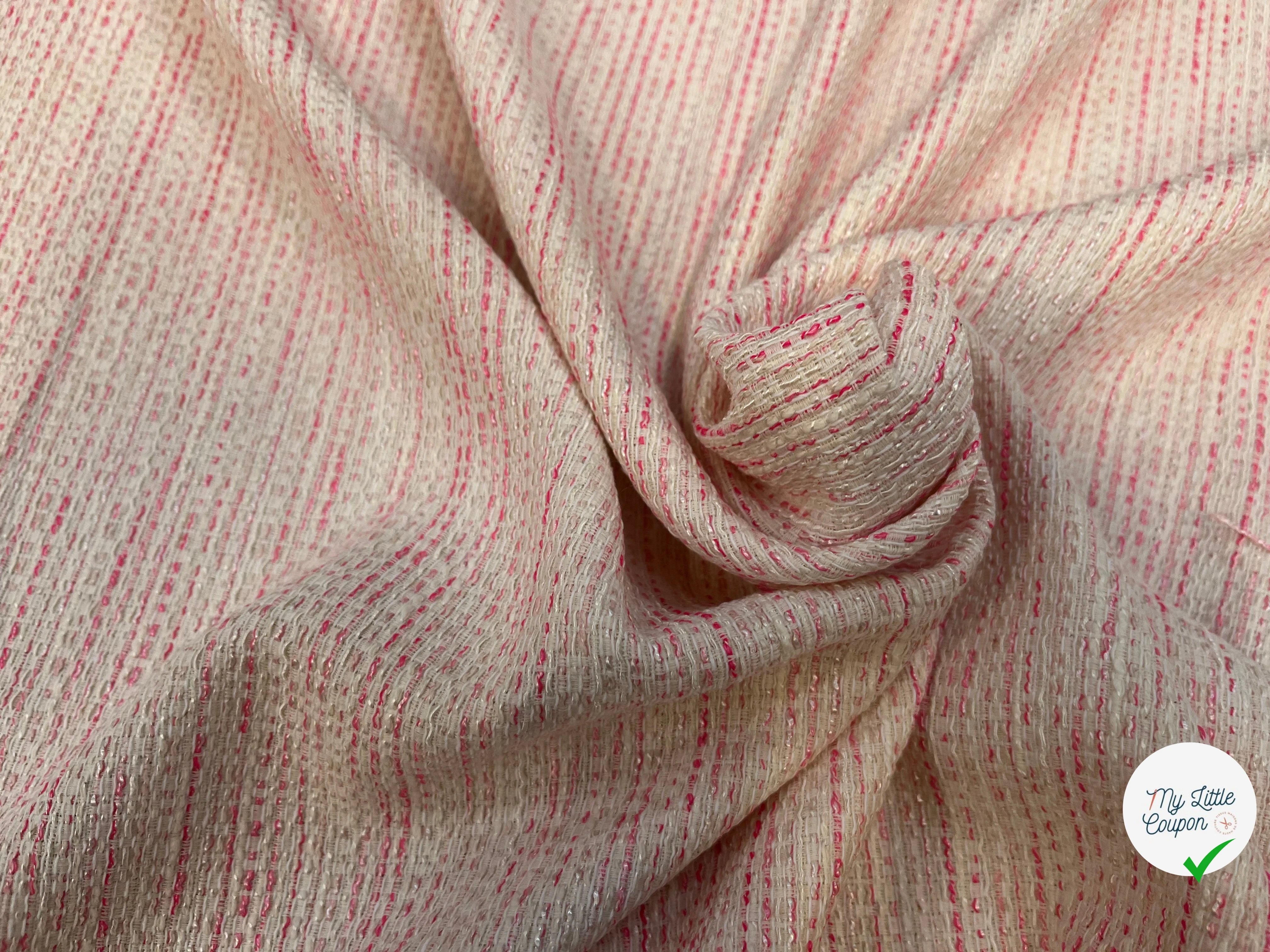 TWEED DE COTON BLANC À RAYURES ROSES - My Little Coupon