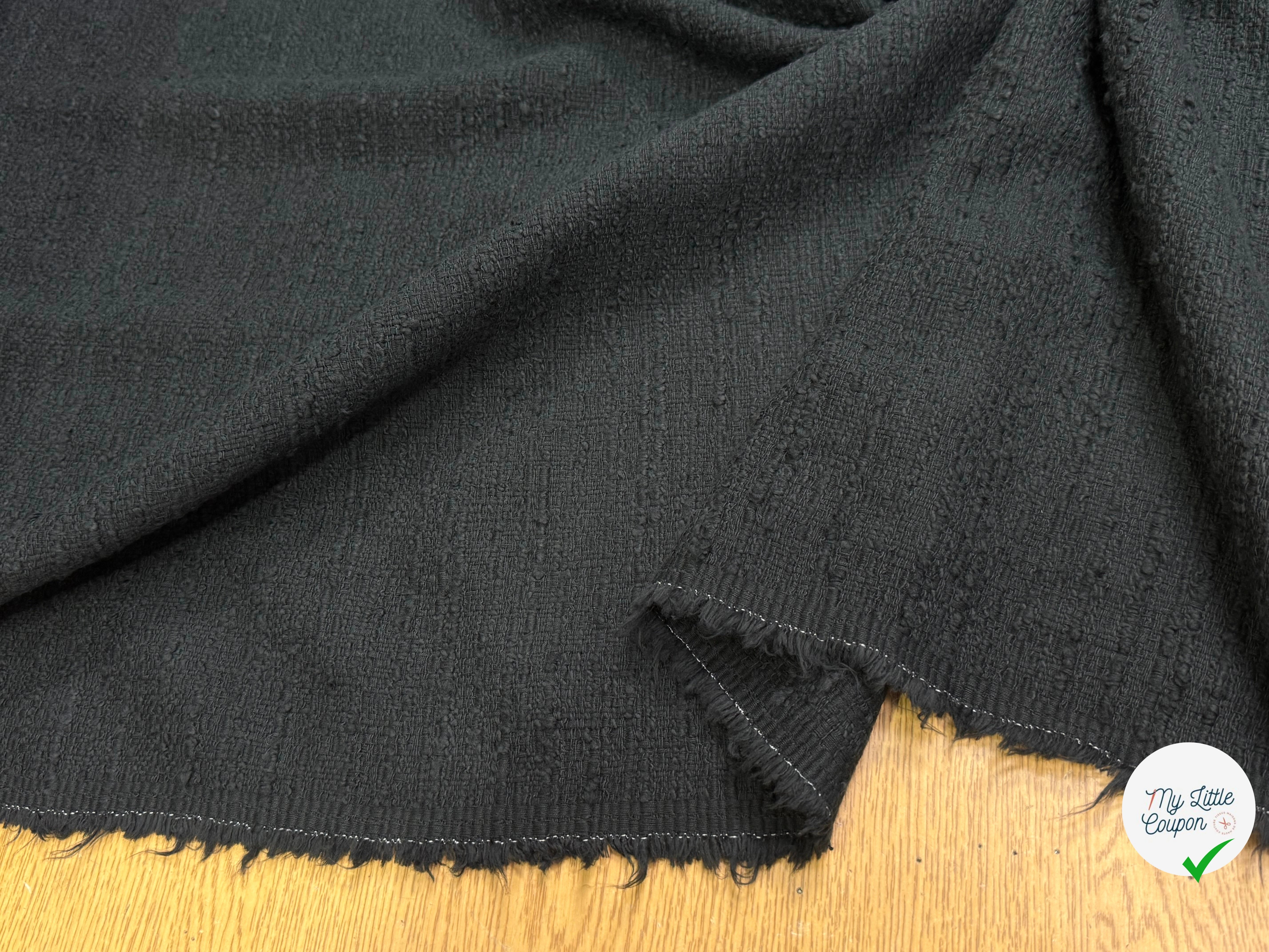 Tissu tweed de coton mi-saison noir - détail du tissu