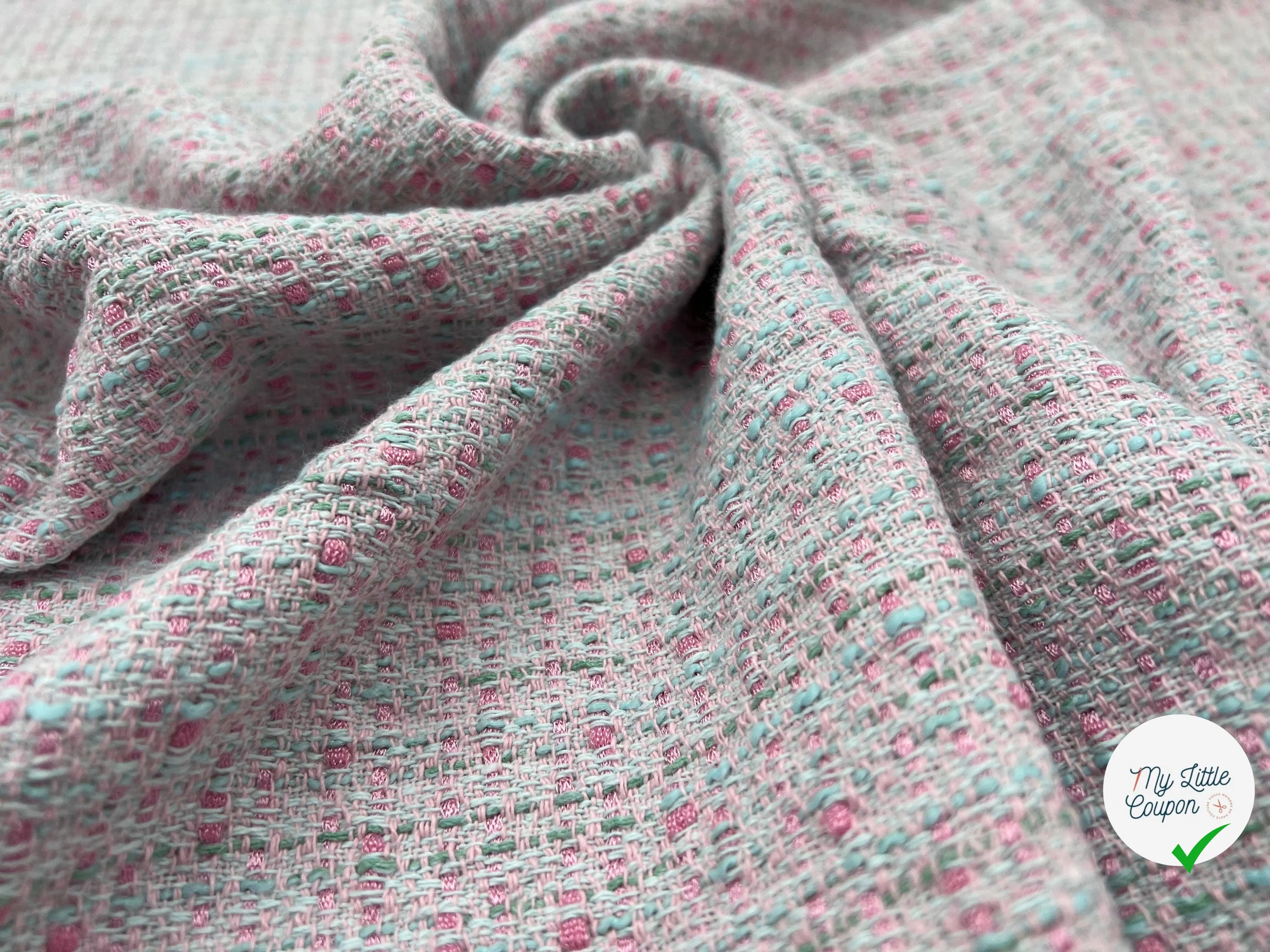TWEED DE PRINTEMPS ROSE ET TURQUOISE - My Little Coupon - tissu - coudre