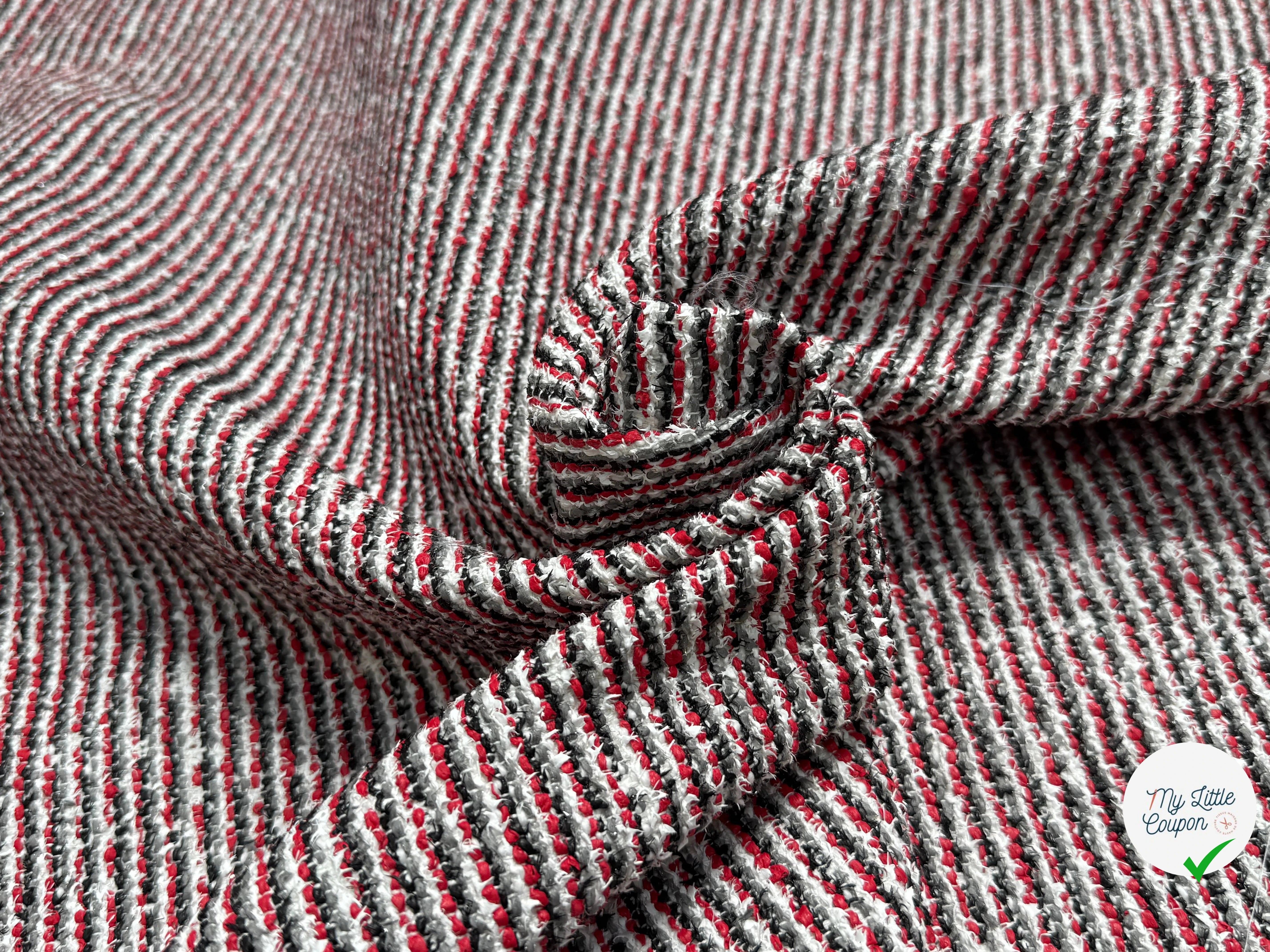 TWEED JACQUARD 24% COTON 52% LIN BLANC ROUGE - My Little Coupon