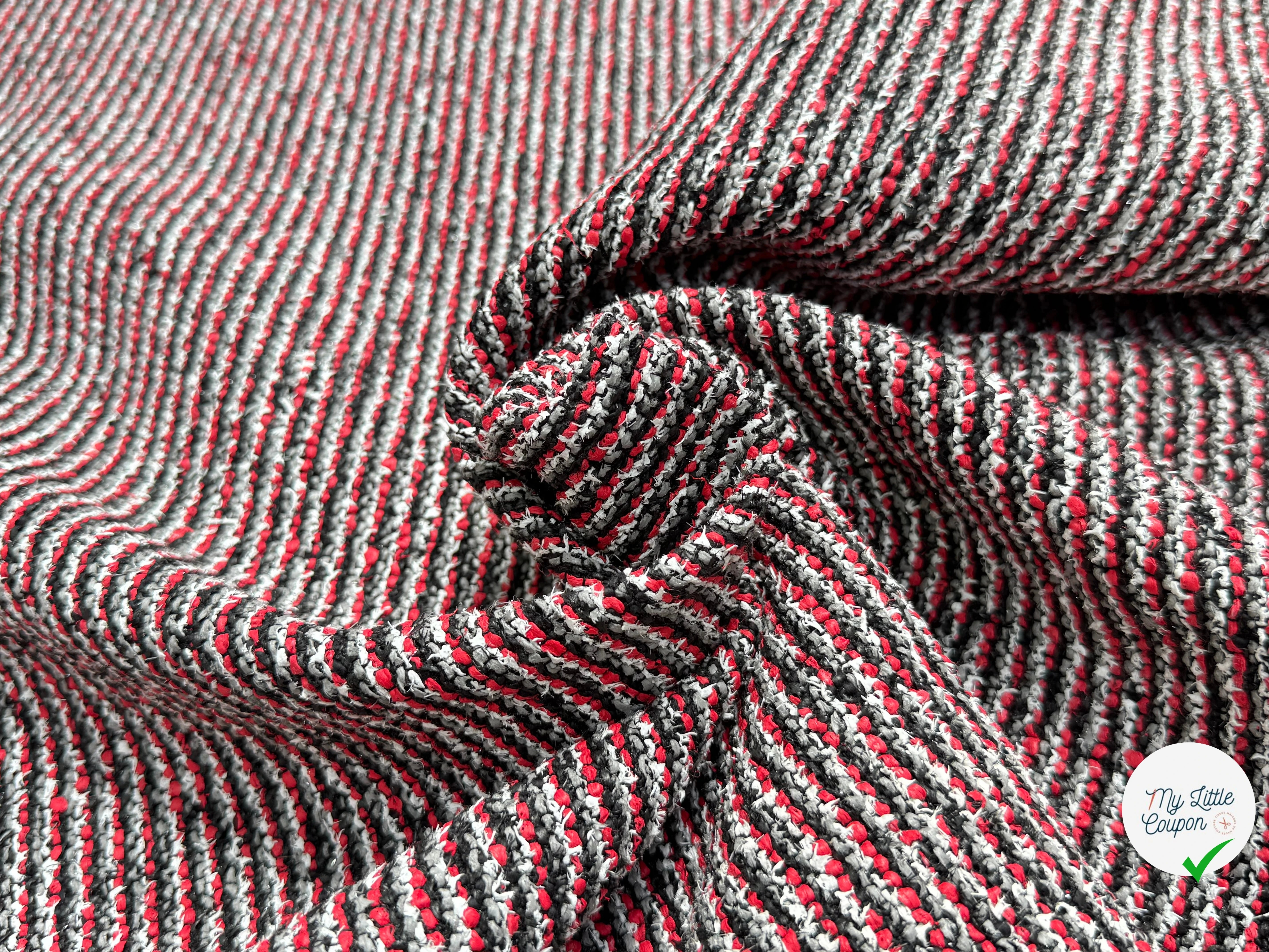 TWEED JACQUARD 24% COTON 52% LIN GRIS ROUGE - My Little Coupon