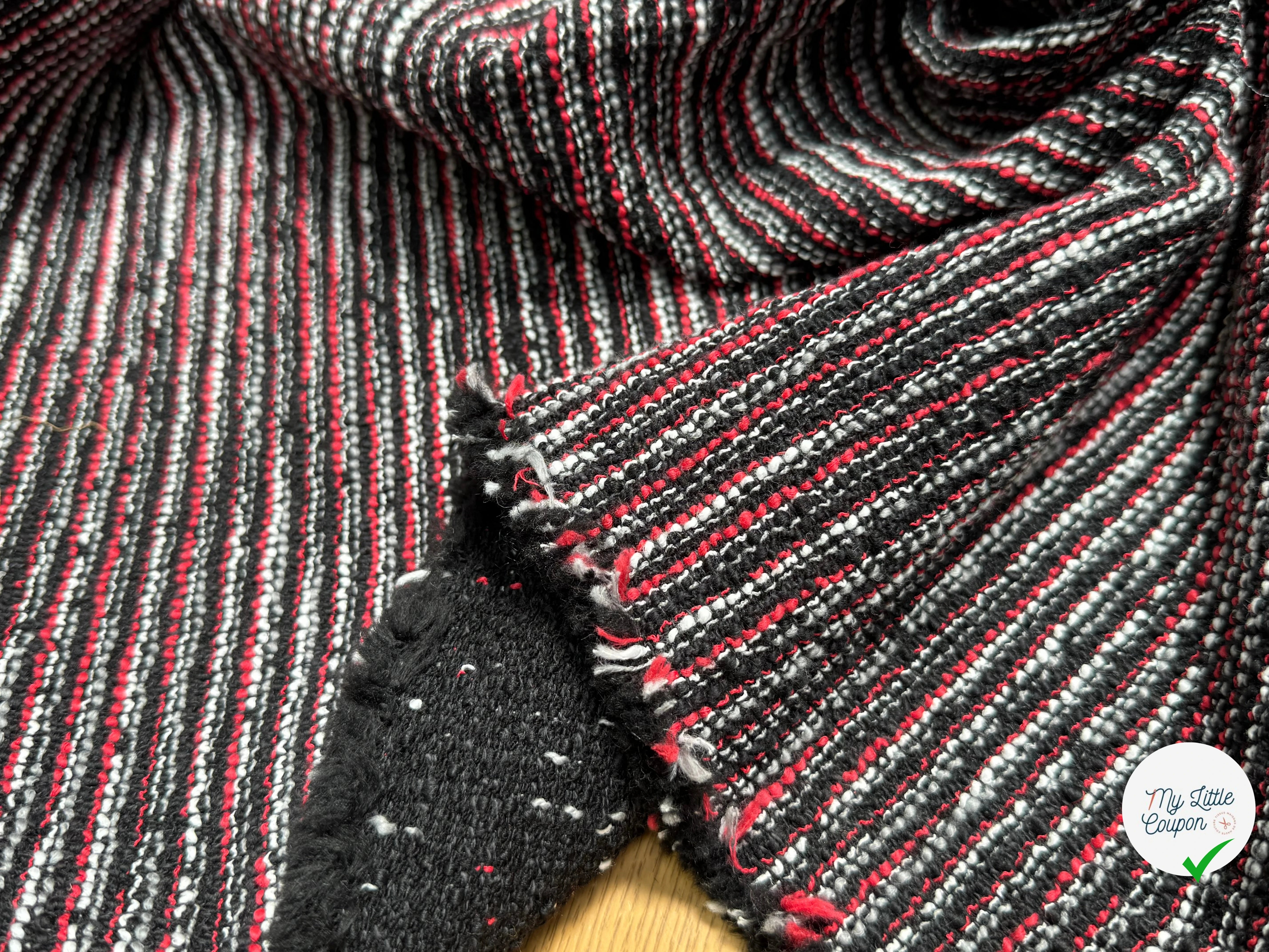 TWEED JACQUARD 36% POLYCOTON 32% COTON ET 18% LAINE NOIR ROUGE - My Little Coupon