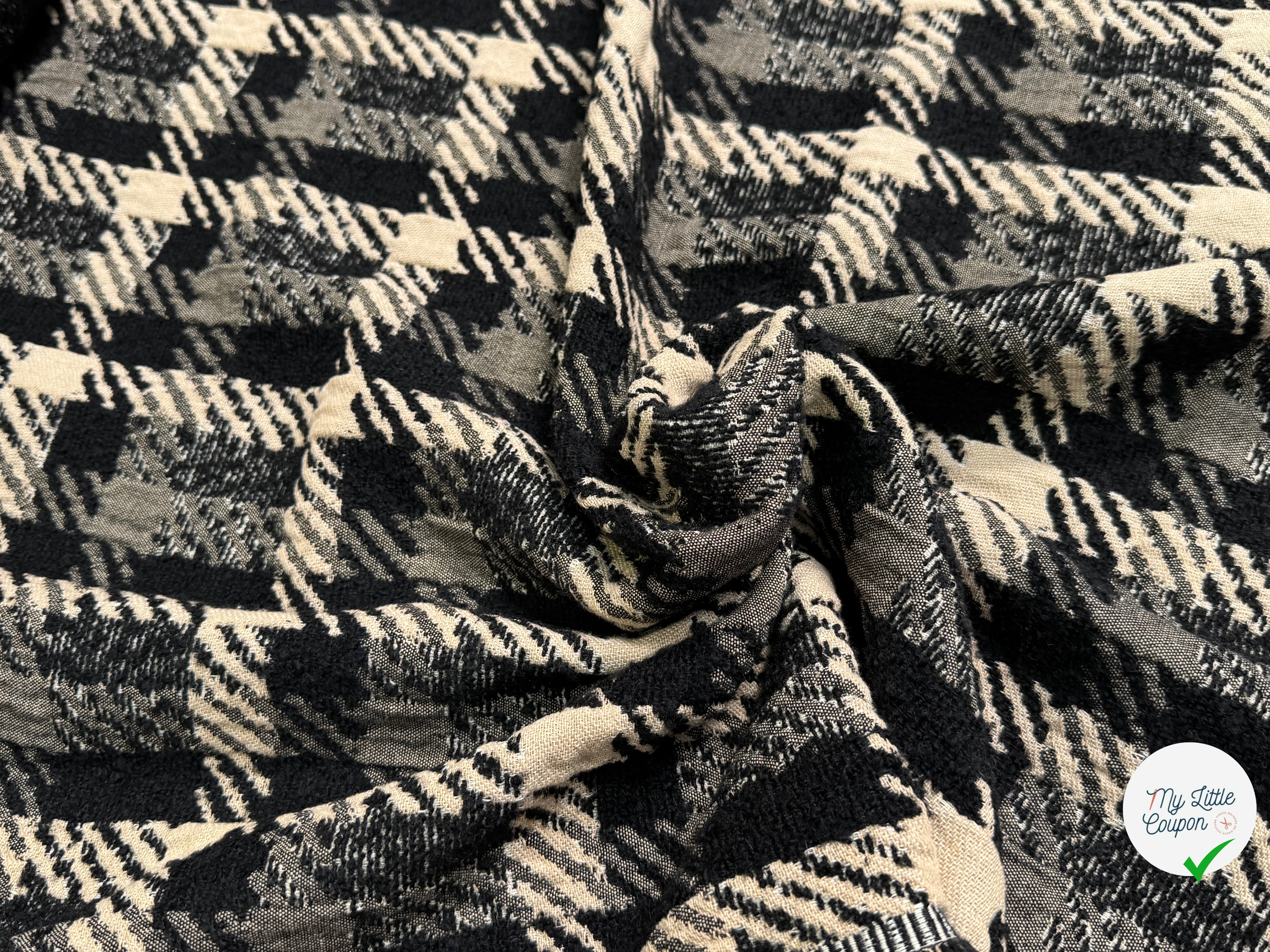 TWEED JACQUARD À CARREAUX BEIGE NOIR 61% COTON ET 7% LAINE VIERGE - My Little Coupon