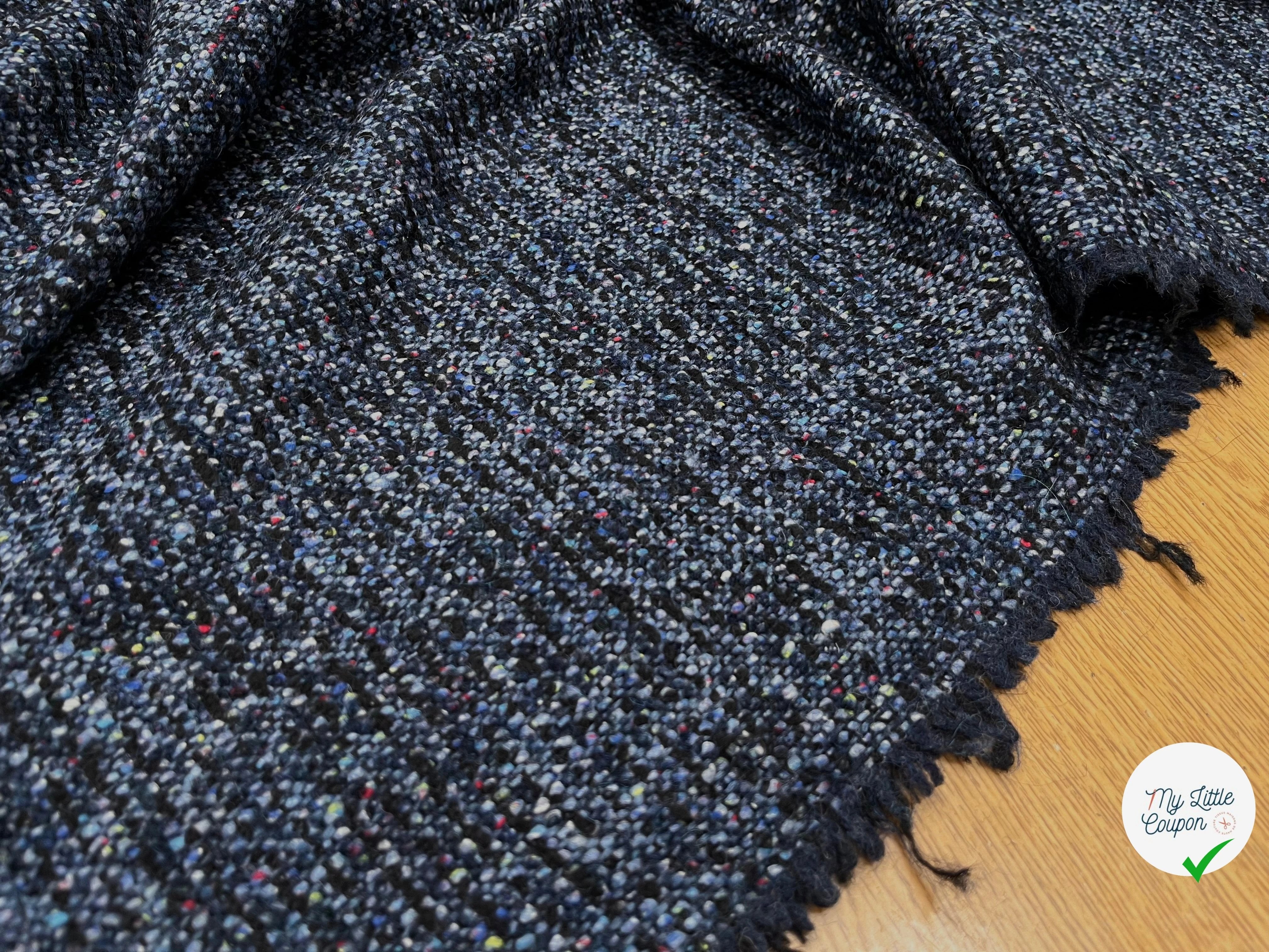 TWEED LAINE VIERGE SOIE BLEU CHINÉ - My Little Coupon